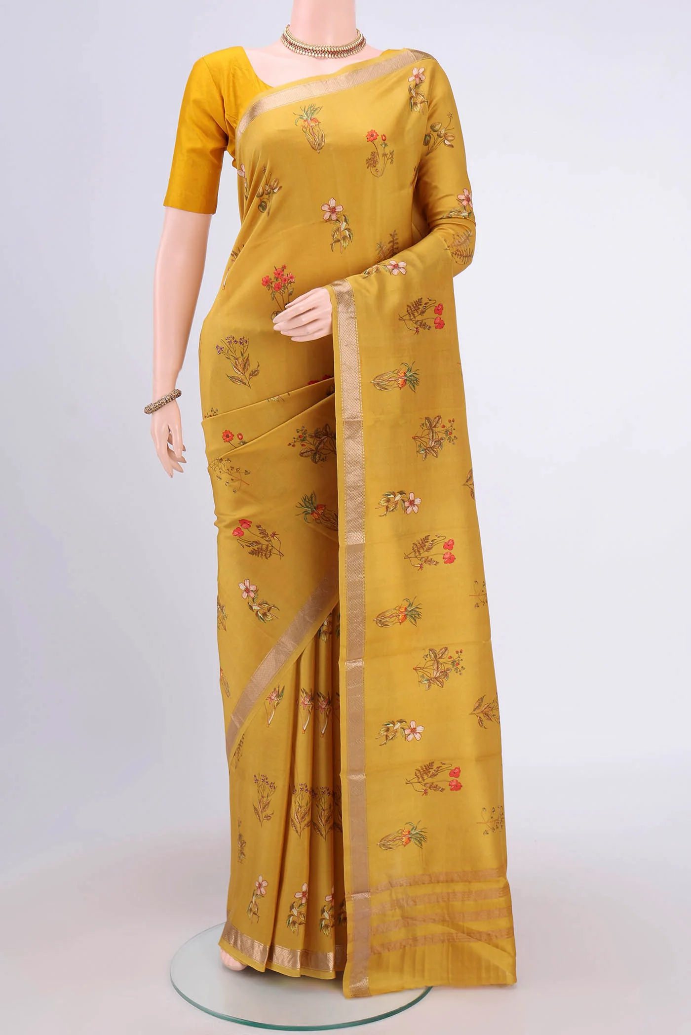 Mustard Printed Silk Saree
