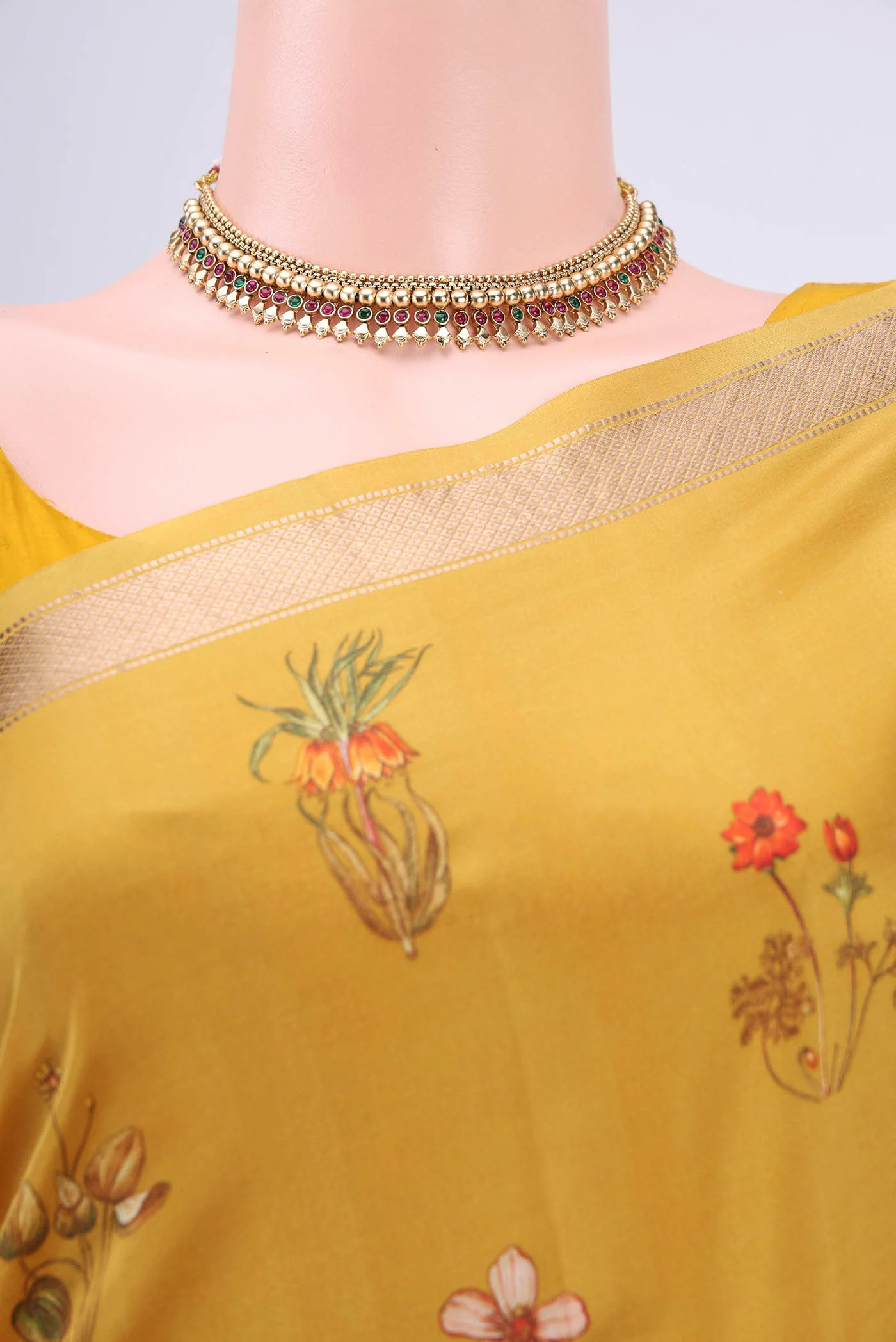 Mustard Printed Silk Saree - Image 2