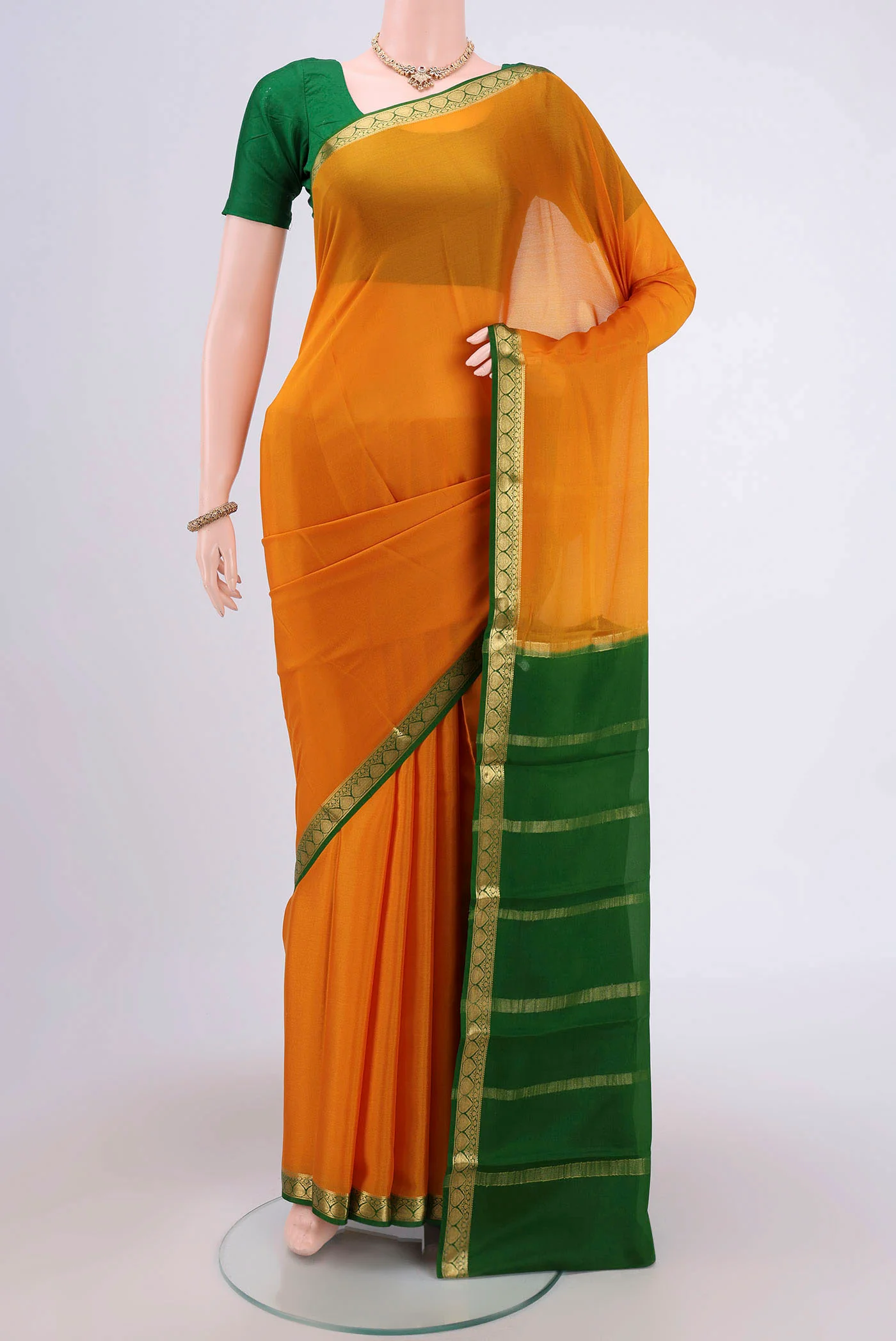 Mustard Mysore Crepe Saree