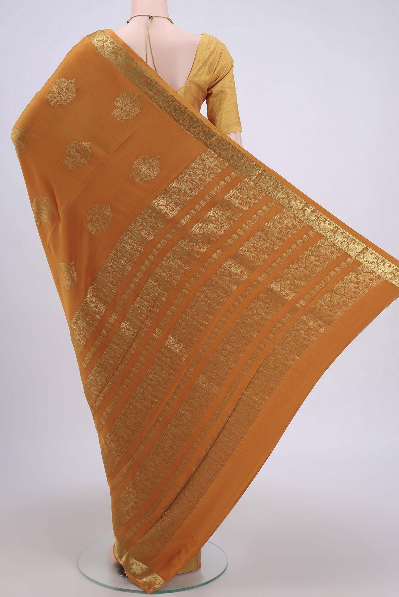 Mustard Mysore Crepe Saree - Image 3