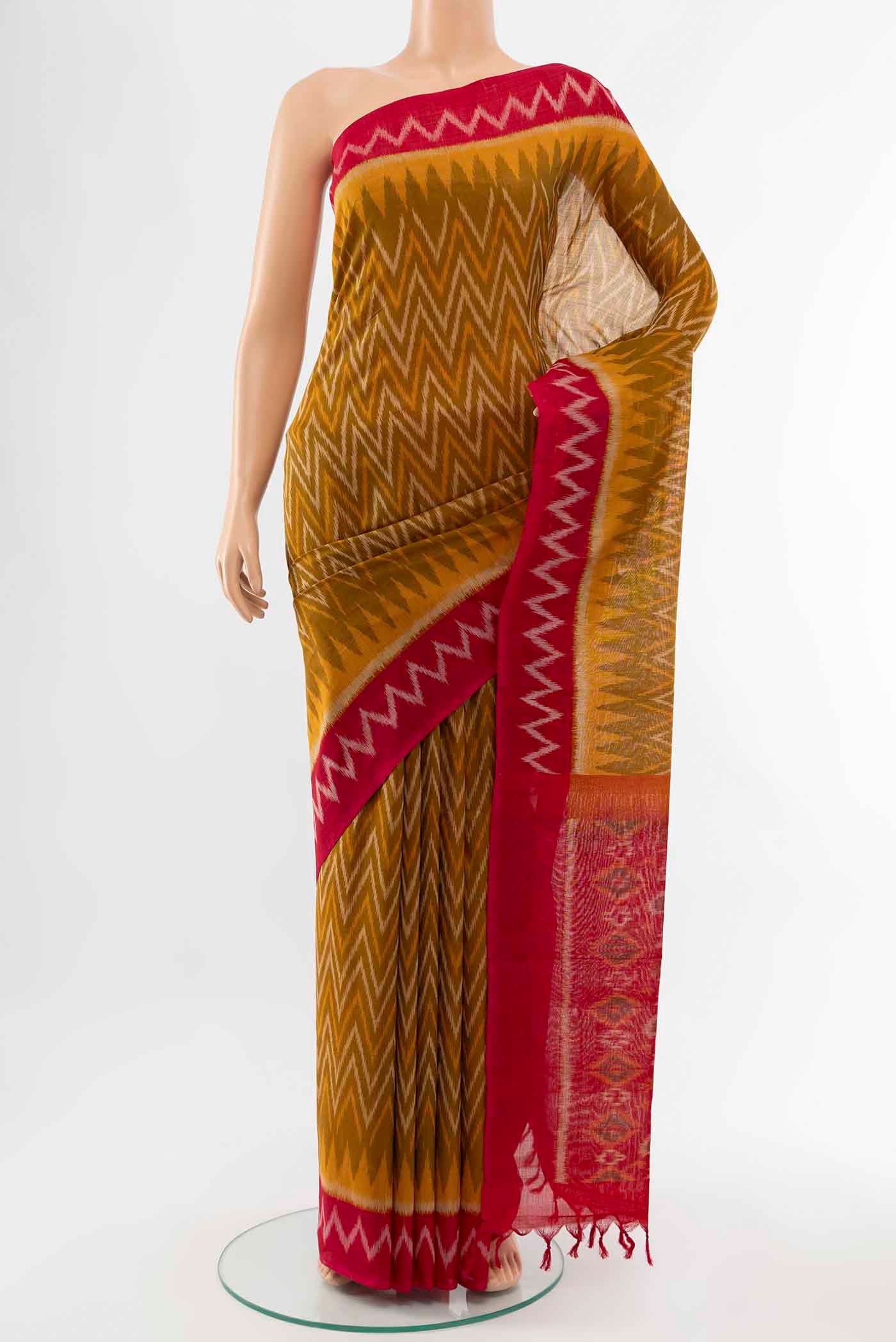 Mustard Pochampally Cotton Saree