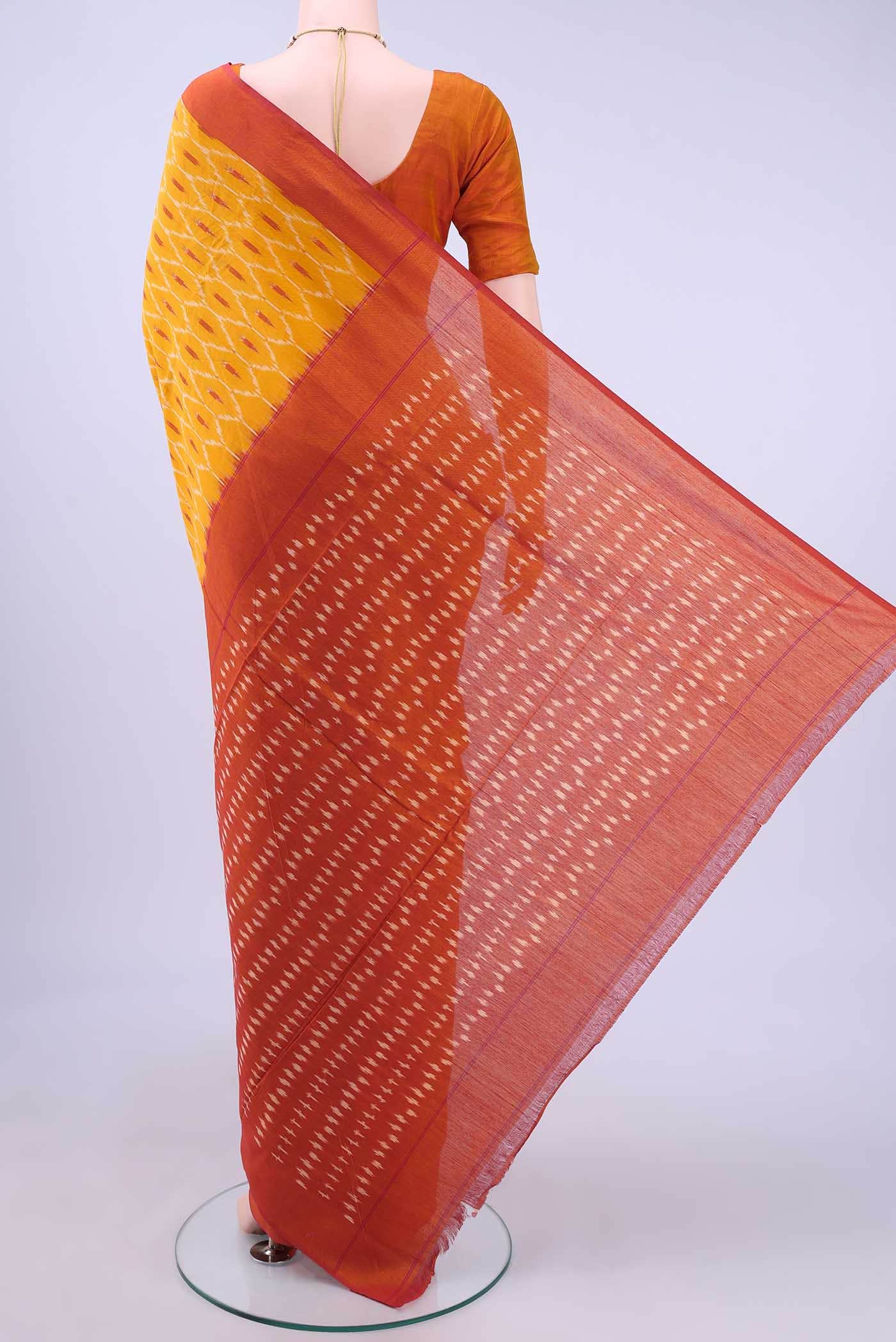 Mustard Pochampally Cotton Saree - Image 2