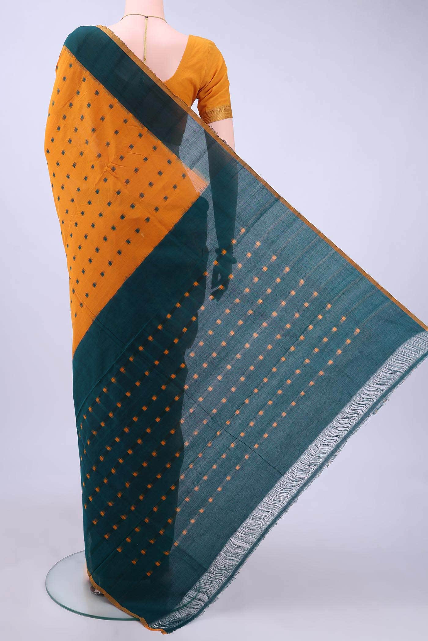 Mustard Pochampally Cotton Saree - Image 2