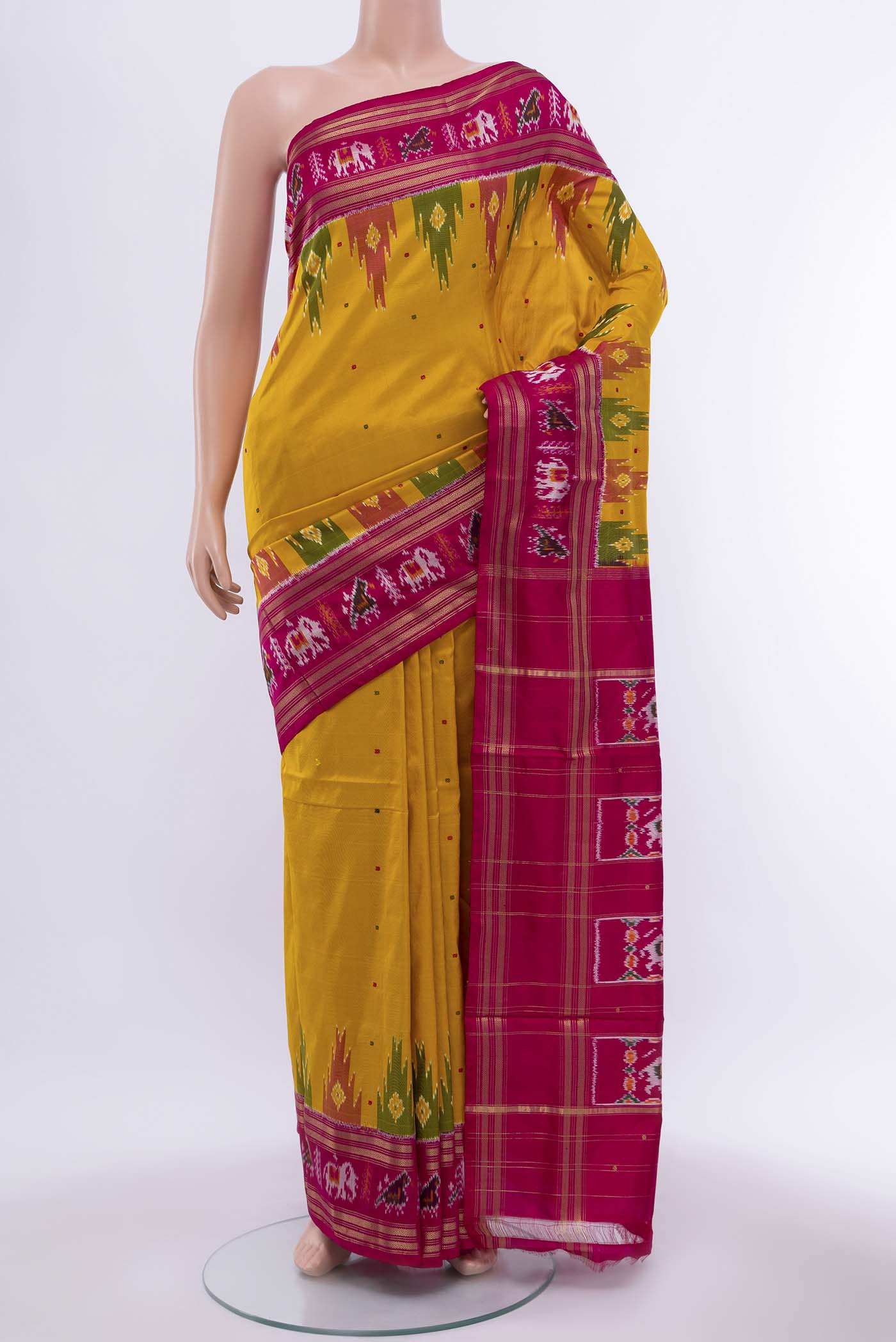 Mustard Pochampally Silk Saree