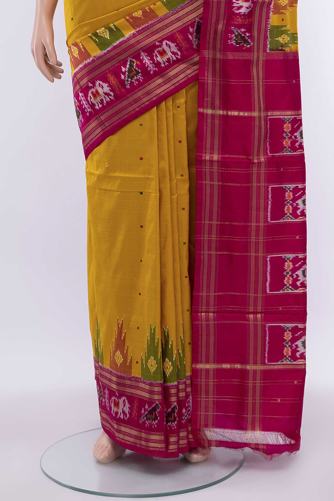 Mustard Pochampally Silk Saree - Image 3