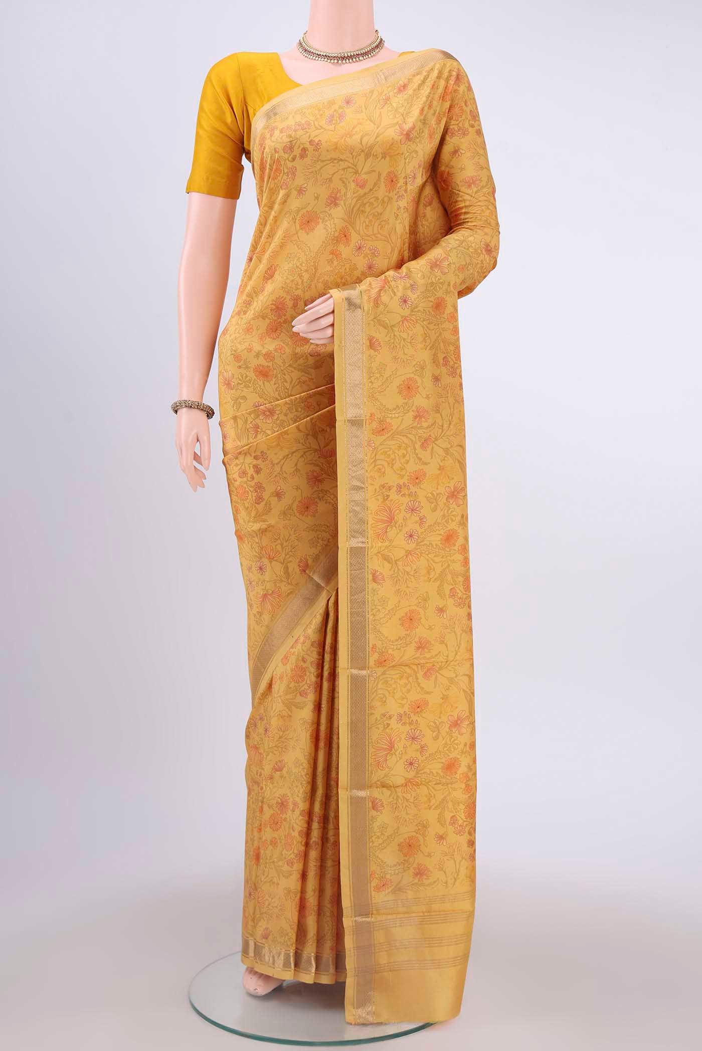 Mustard Printed Silk Saree