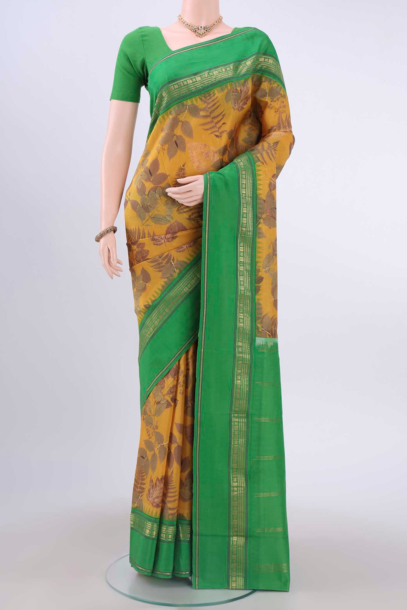 Mustard Printed Silk Saree