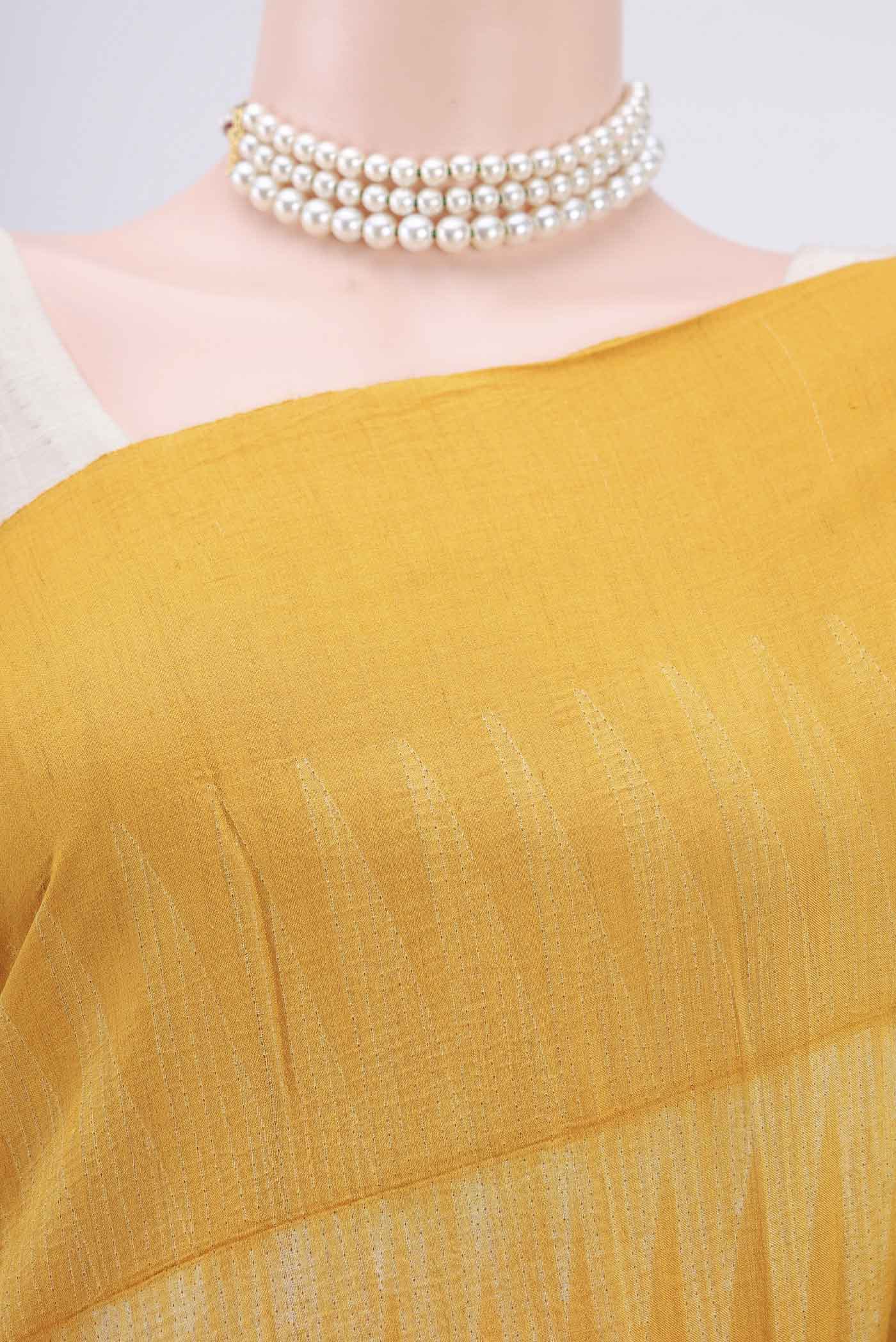 Yellow Tussar Silk Saree - Image 2