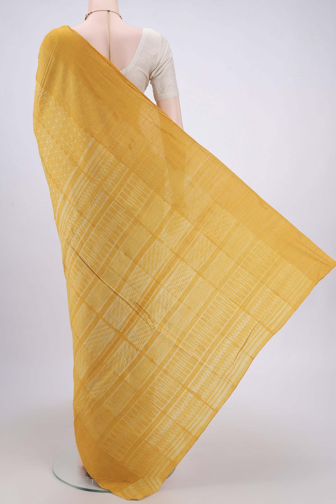 Yellow Tussar Silk Saree - Image 3