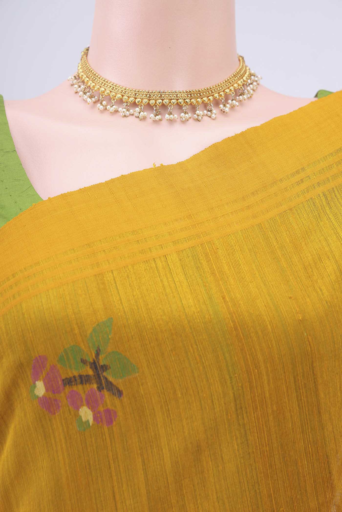 Mustard Tussar Silk Saree - Image 2