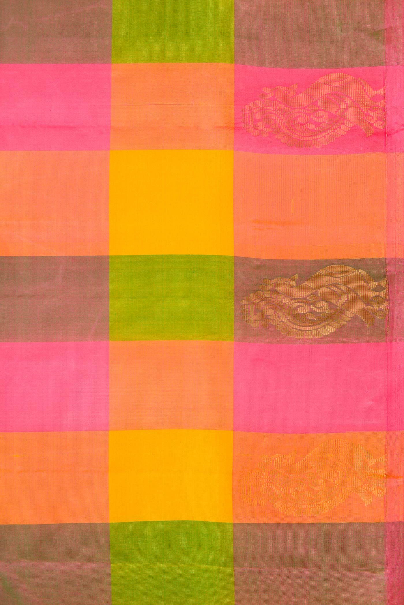 Mustard, Yellow ,Pink and Green Color Kanjivaram Silk Saree - Image 3