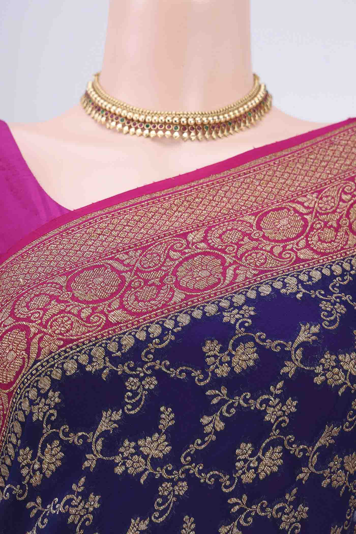 Navy Blue Banarasi Georgette Saree - Image 2