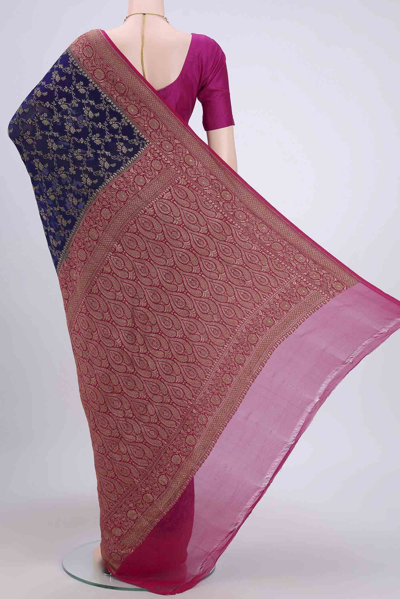 Navy Blue Banarasi Georgette Saree - Image 3