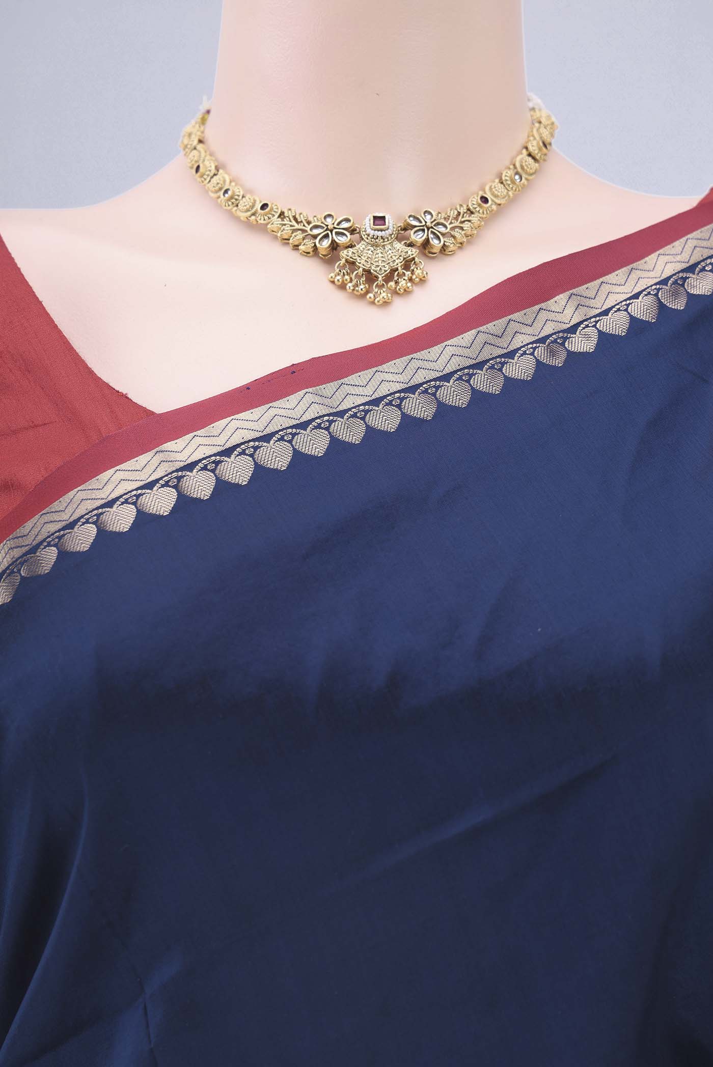 Navy Blue Banarasi Katan Silk Saree - Image 2