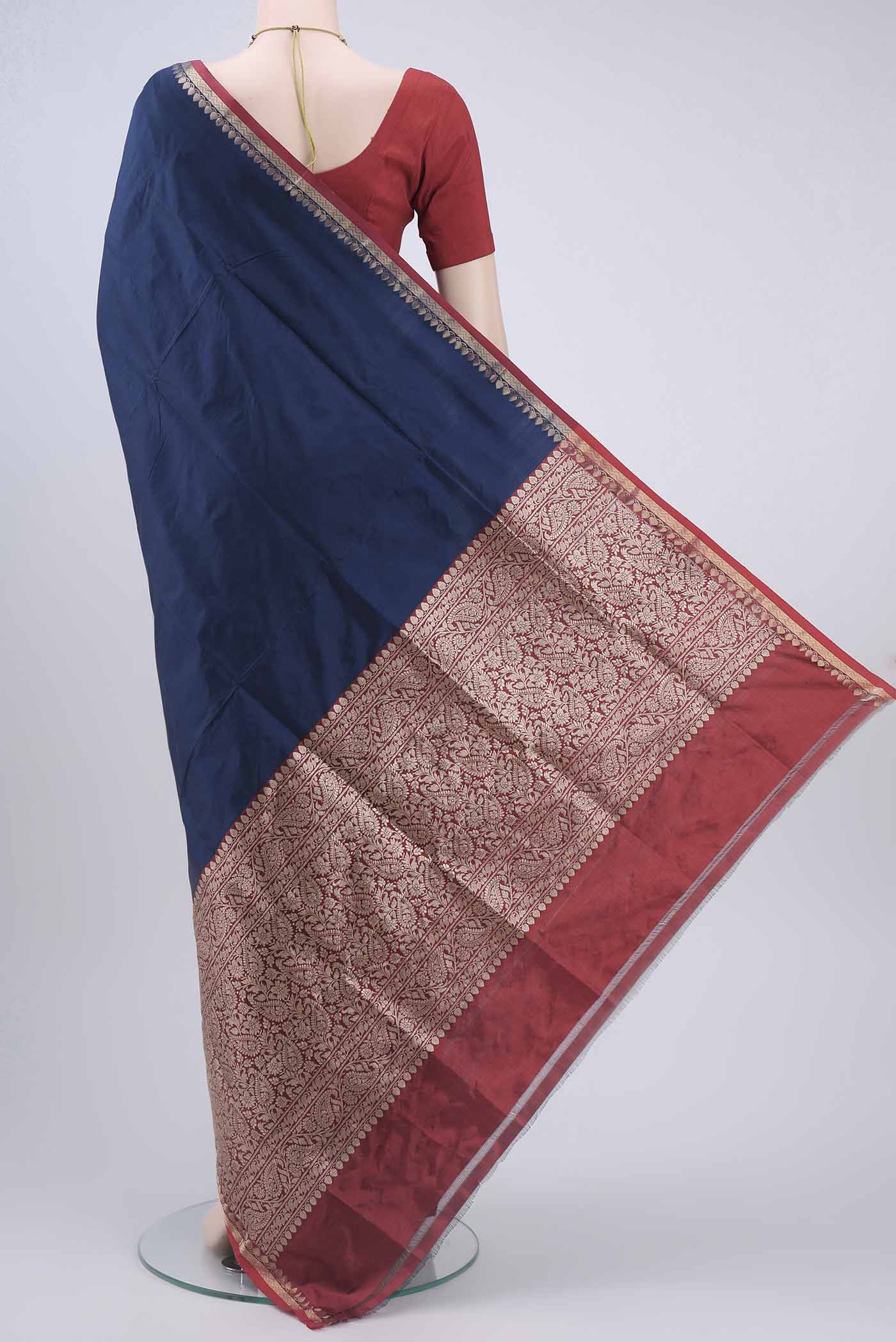 Navy Blue Banarasi Katan Silk Saree - Image 3