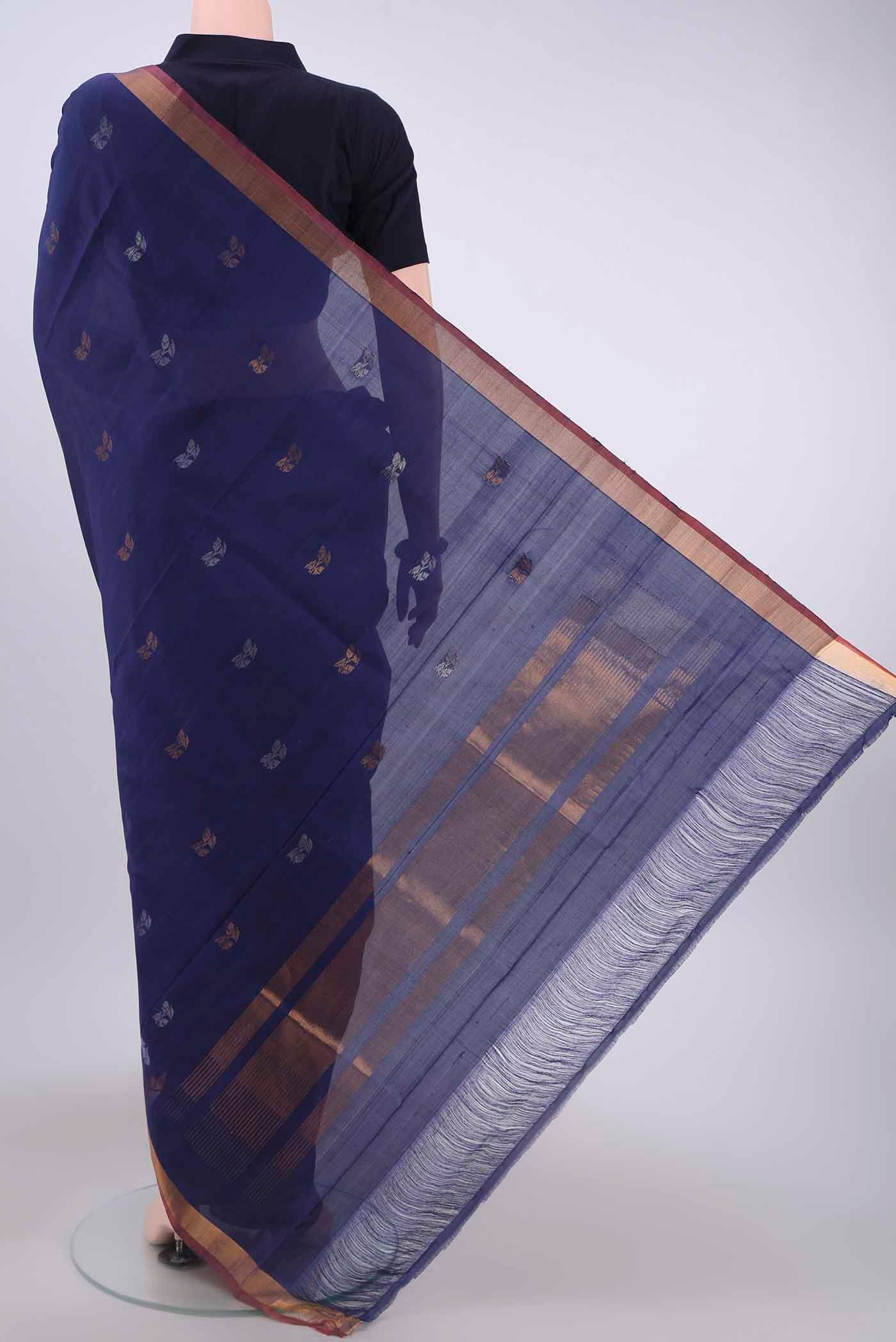 Navy Blue Uppada Silk Saree - Image 3