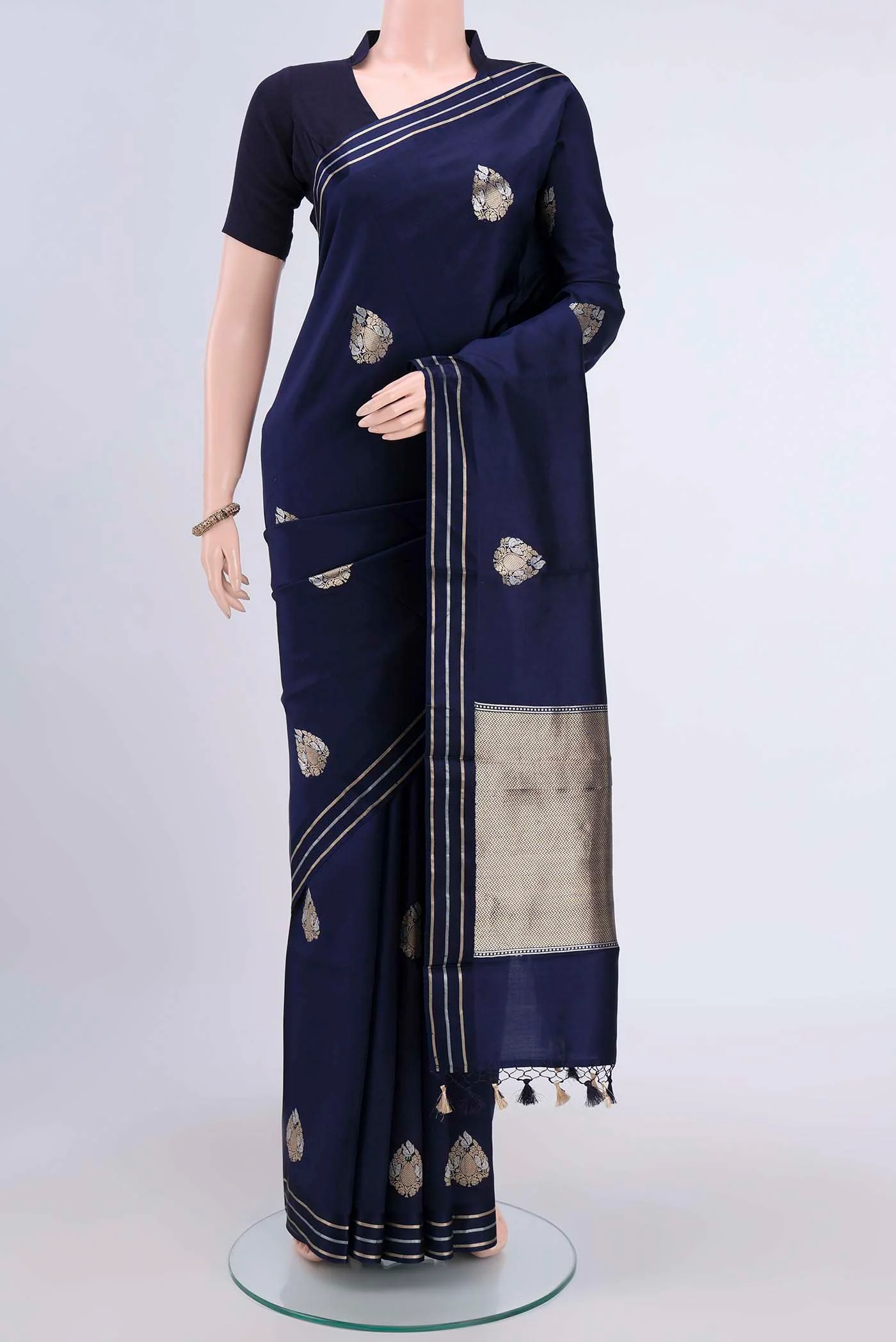 Navy Blue Banarasi Silk Saree