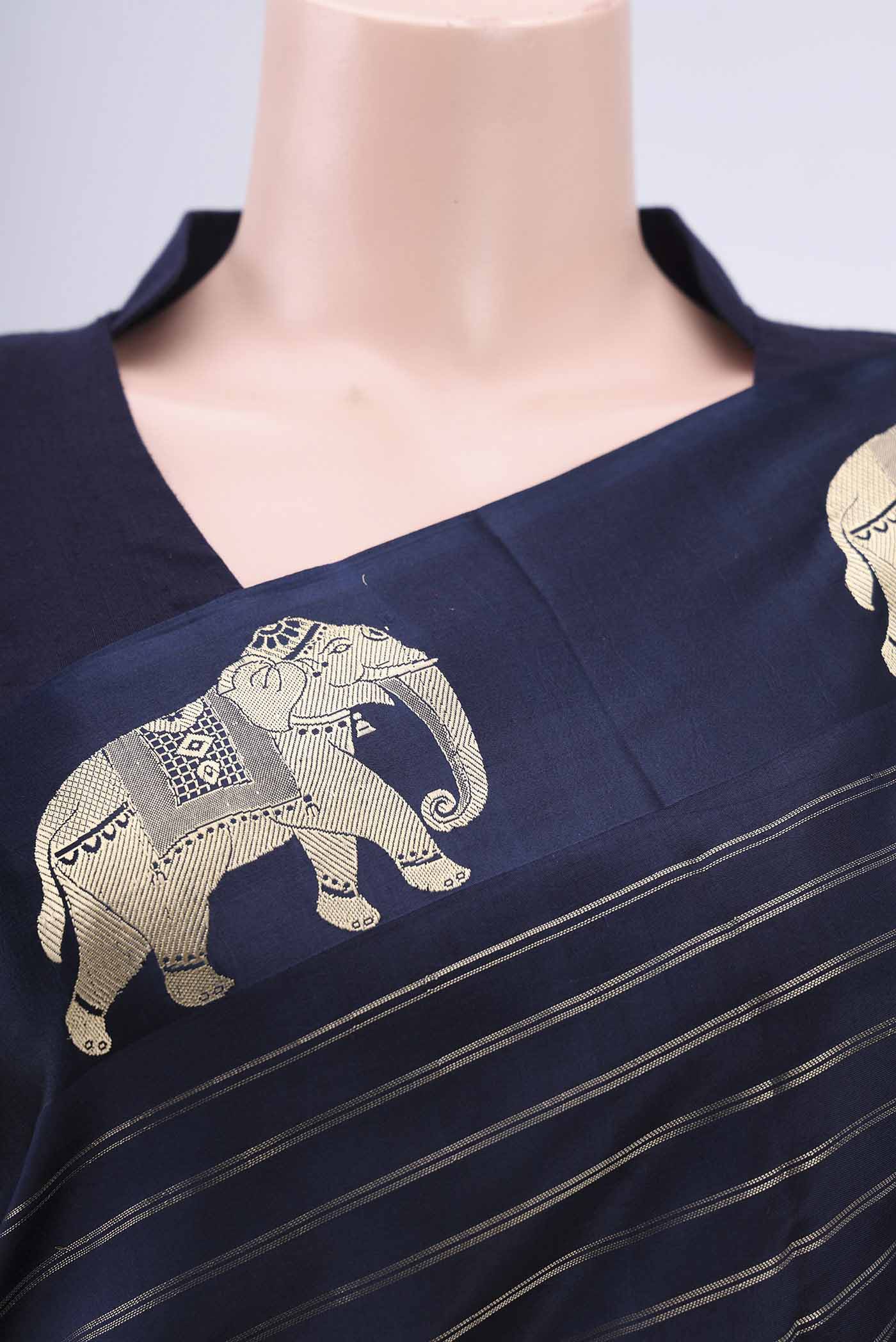 Navy Blue Banarasi Silk Saree - Image 2