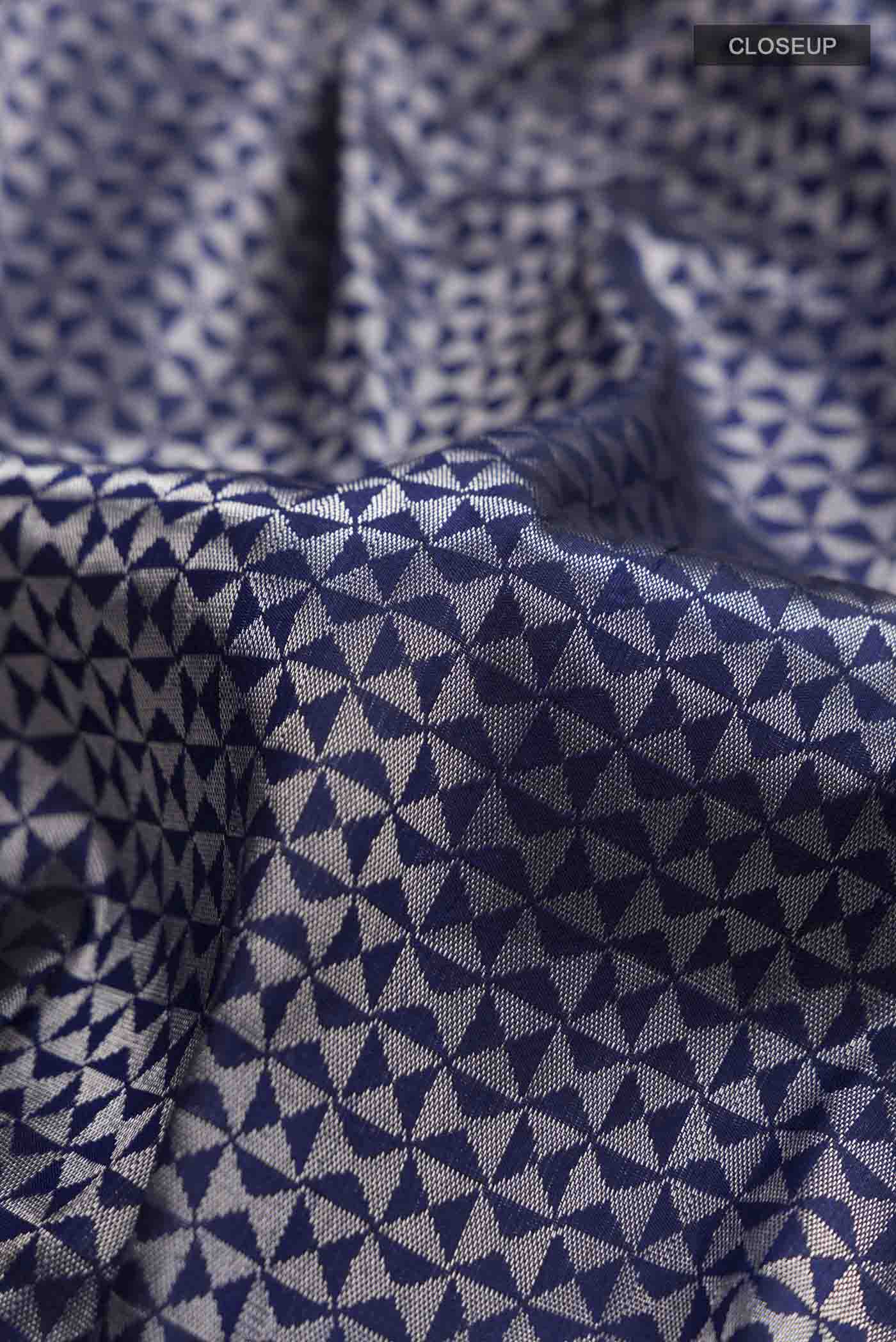 Navy Blue Banarasi Katan Silk Saree - Image 2