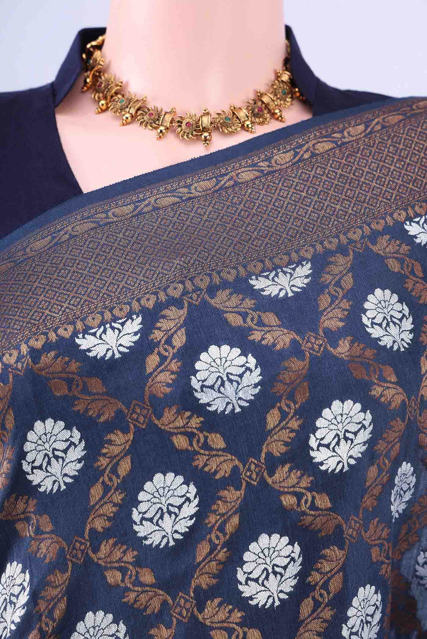 Navy Blue Banarasi Saree - Image 2