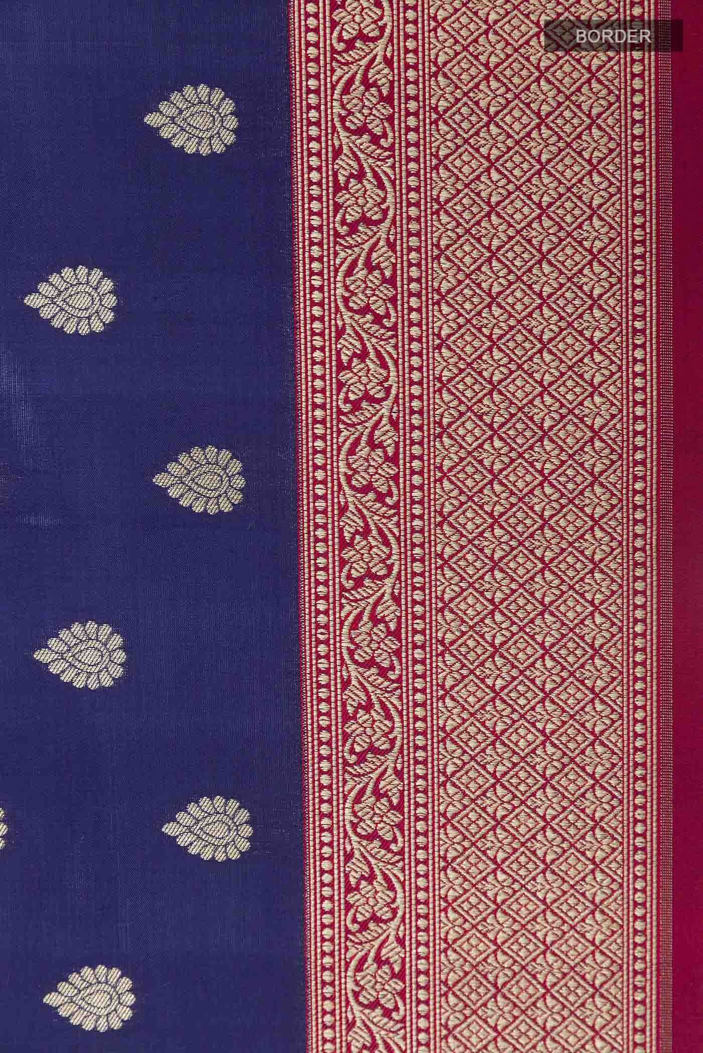 Navy Blue Banarasi Silk Saree - Image 3
