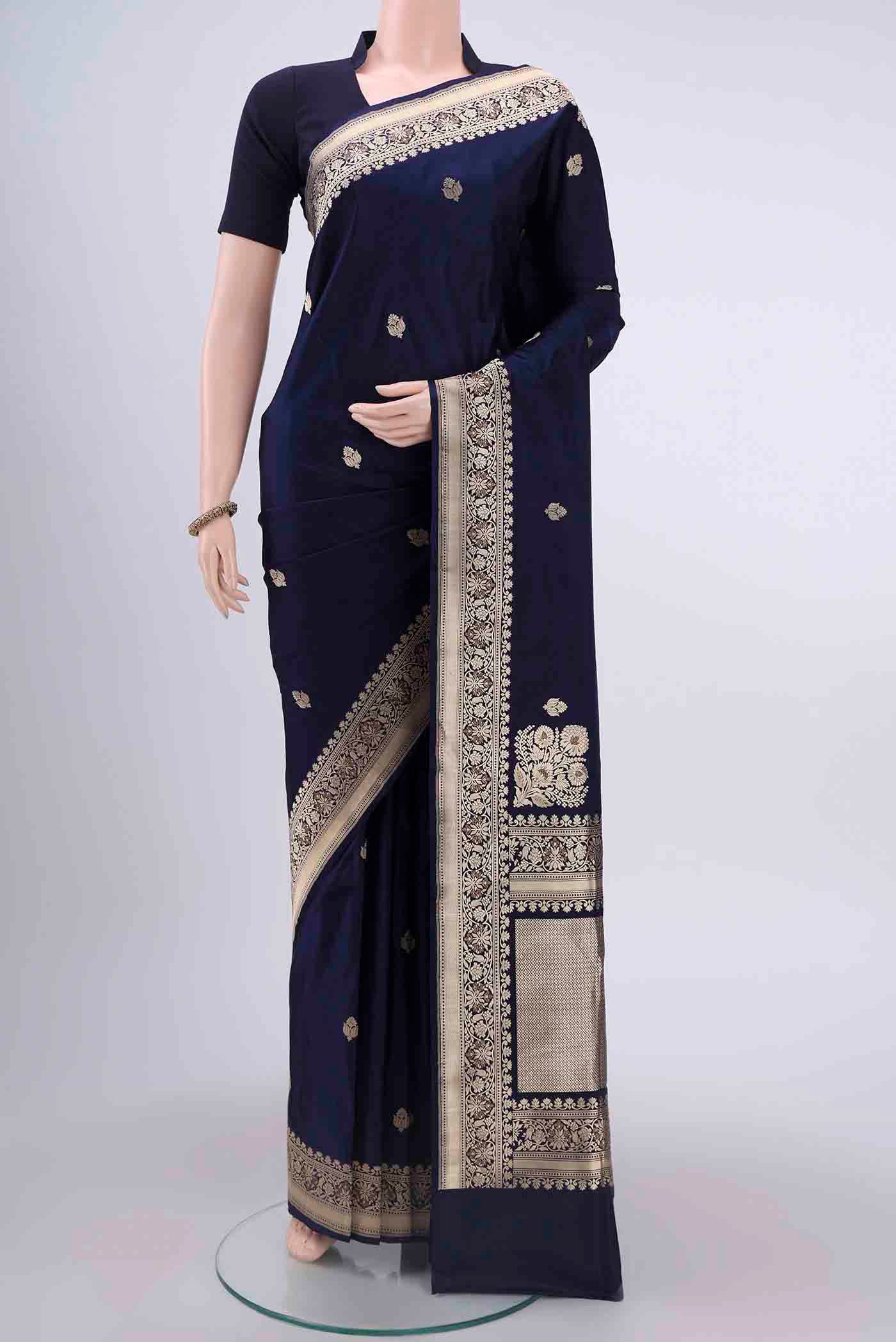 Navy Blue Banarasi Silk Saree