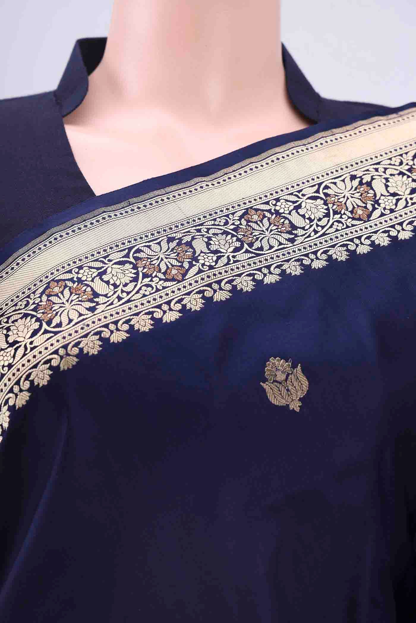 Navy Blue Banarasi Silk Saree - Image 2