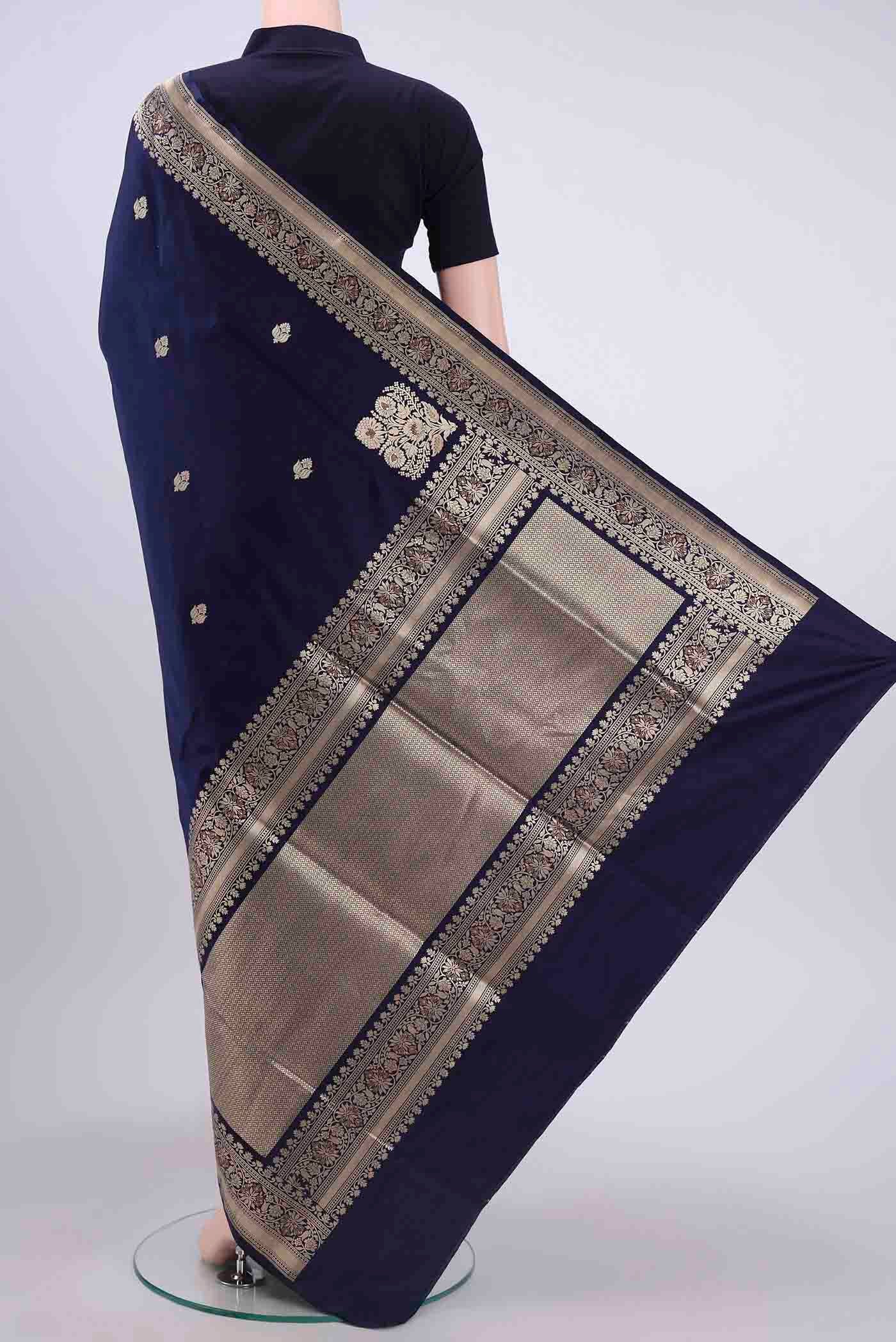 Navy Blue Banarasi Silk Saree - Image 3