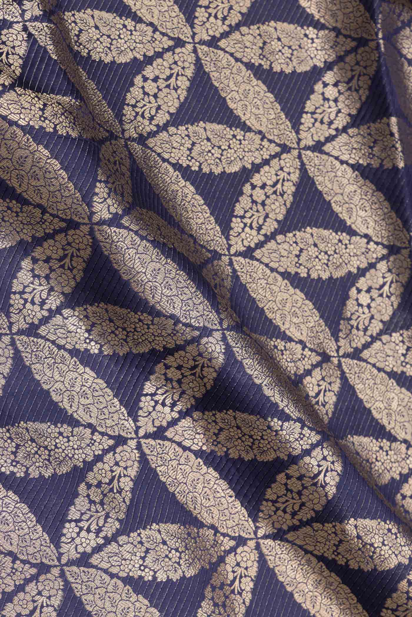 Navy Blue Dual Tone Banarasi Silk Saree - Image 2