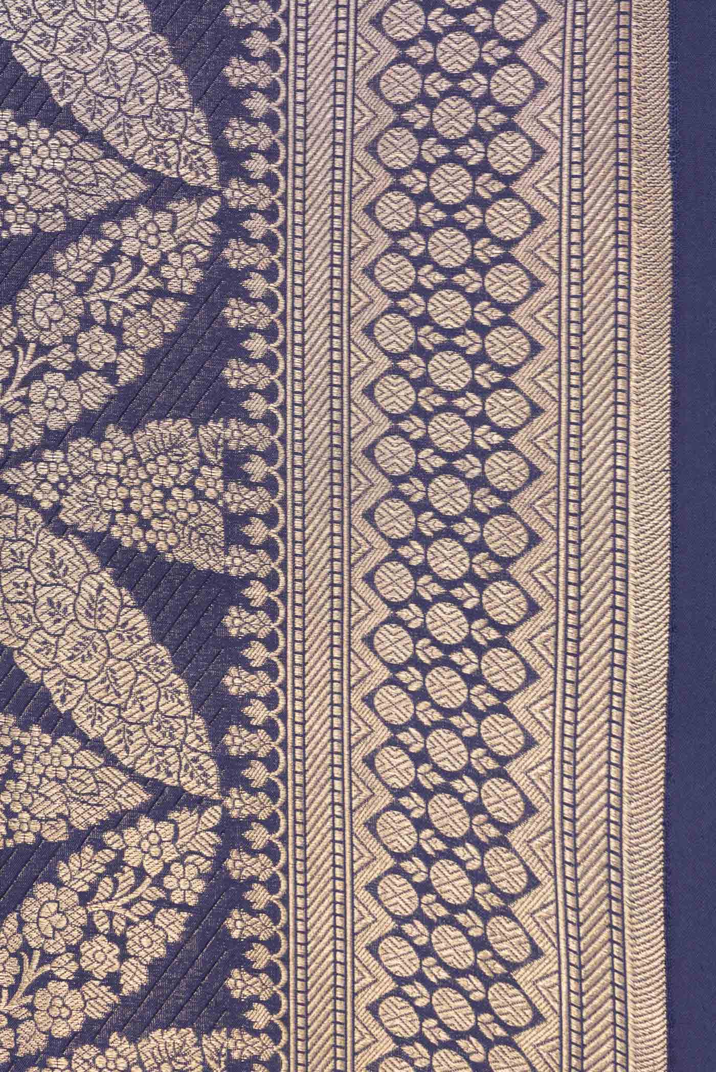 Navy Blue Dual Tone Banarasi Silk Saree - Image 3