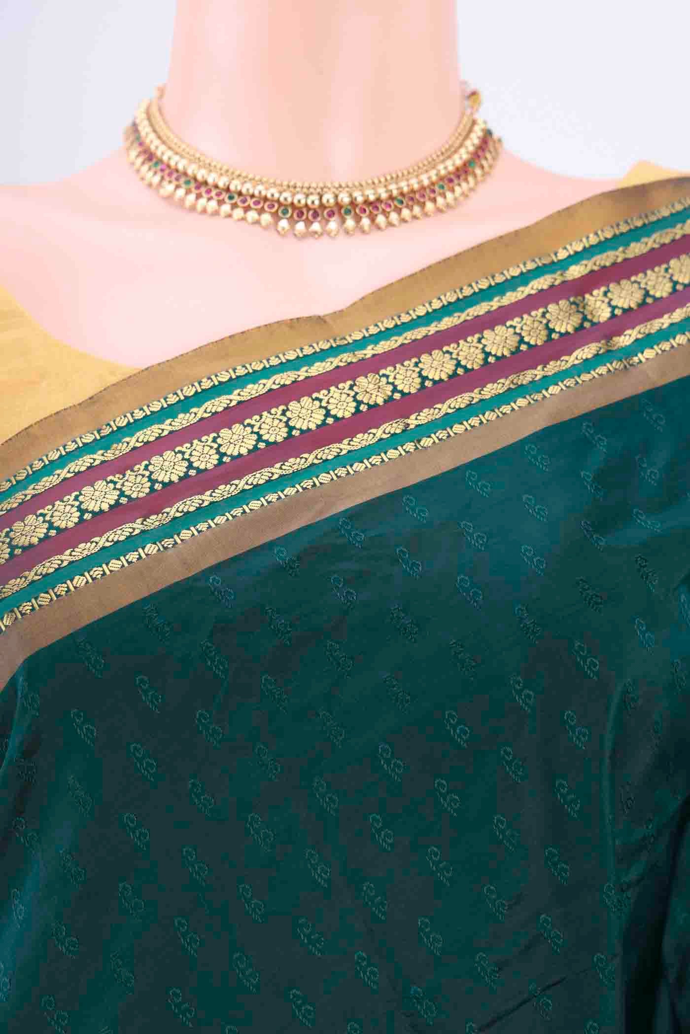 Navy Blue Dual Tone Blended Bangalore Silk Saree - Image 2