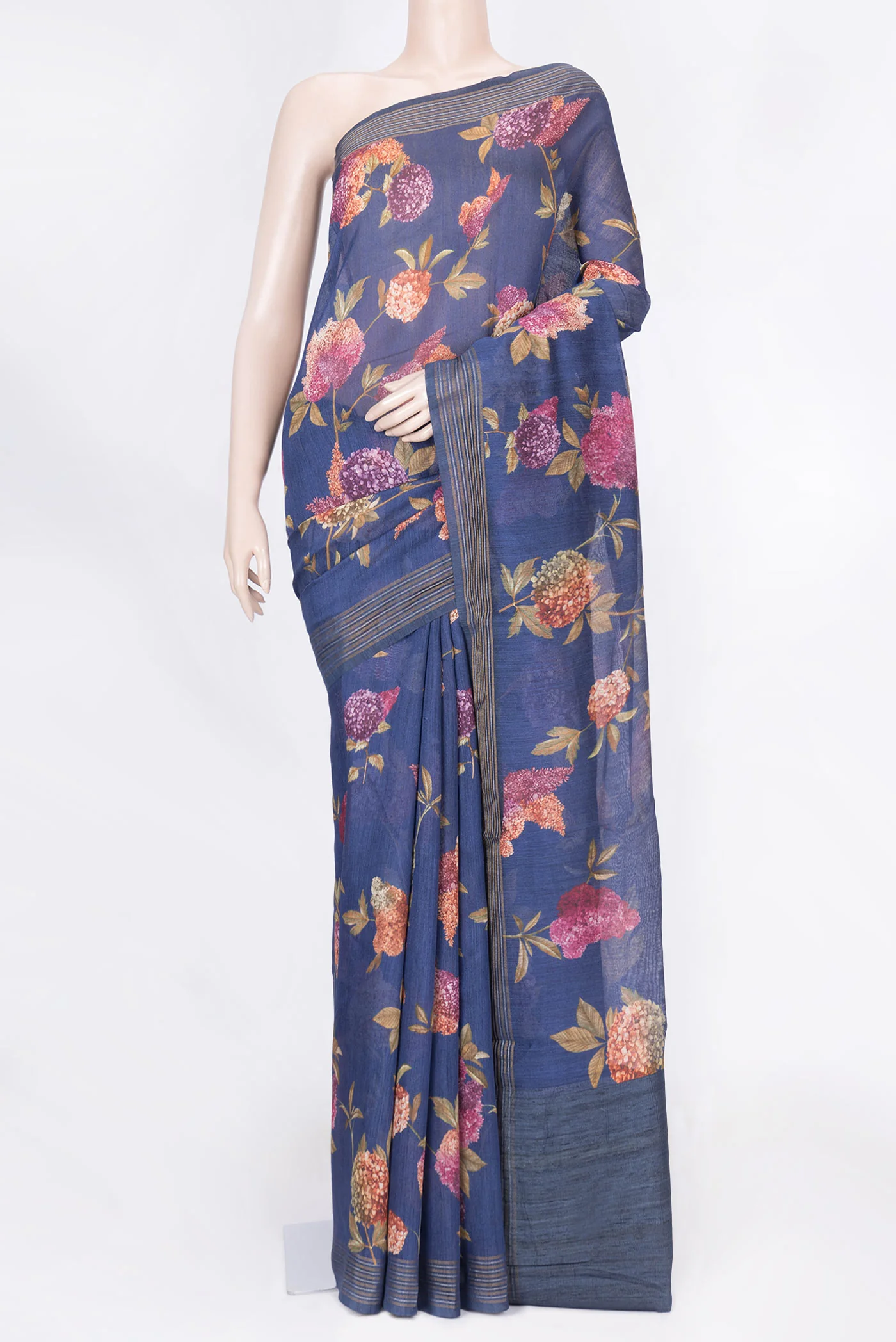 Navy Blue Dual Tone Chanderi Silk Saree