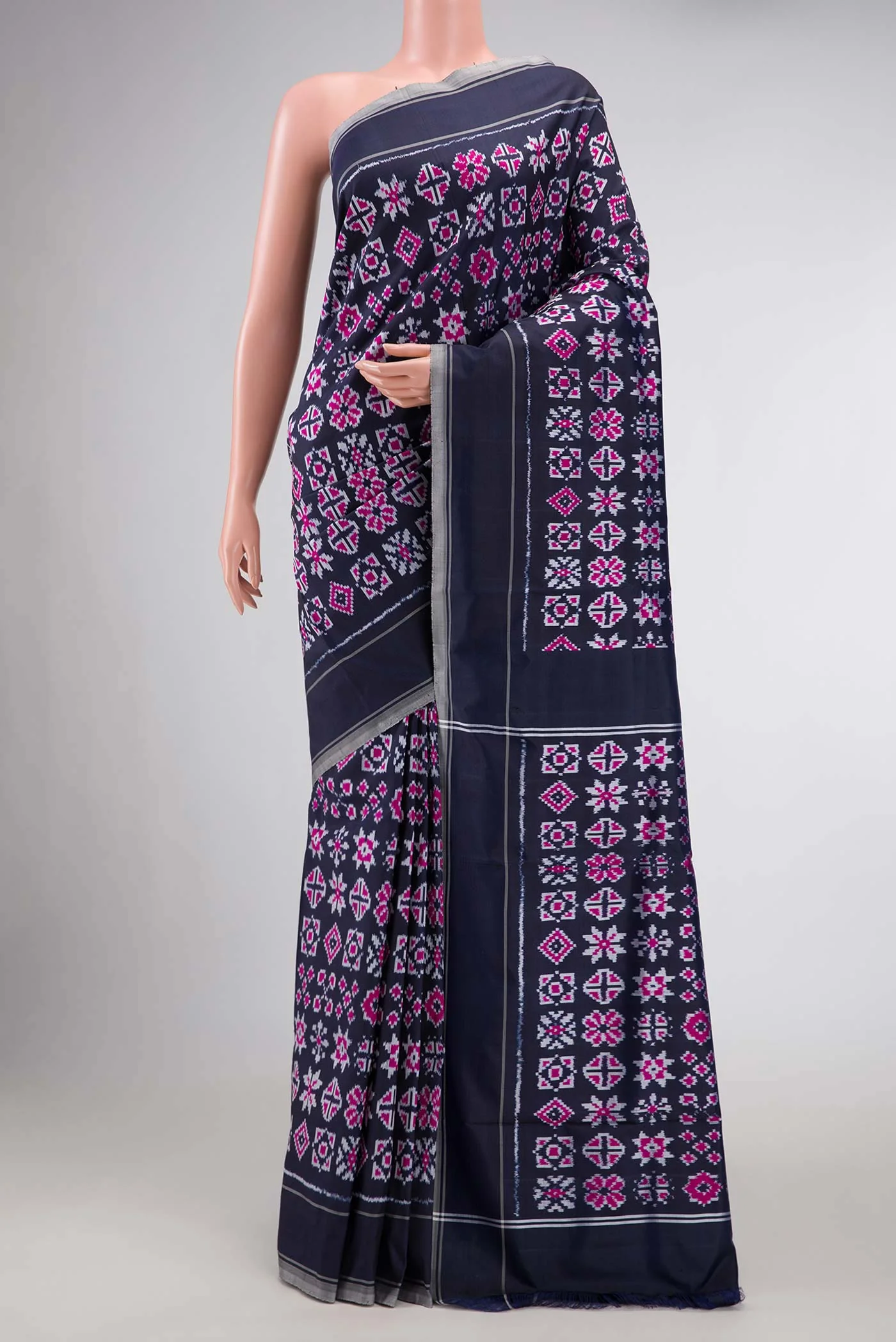 Navy Blue Dual Tone Double Ikat Saree