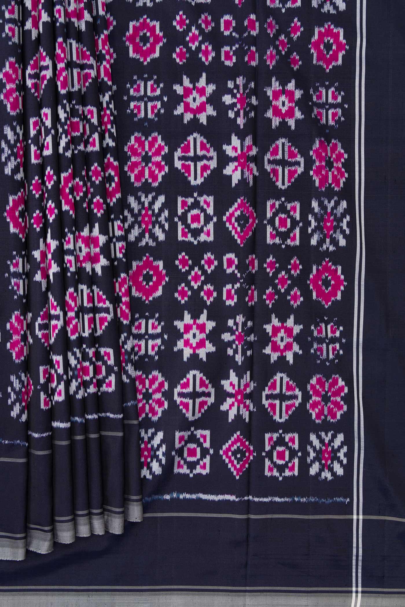 Navy Blue Dual Tone Double Ikat Saree - Image 4