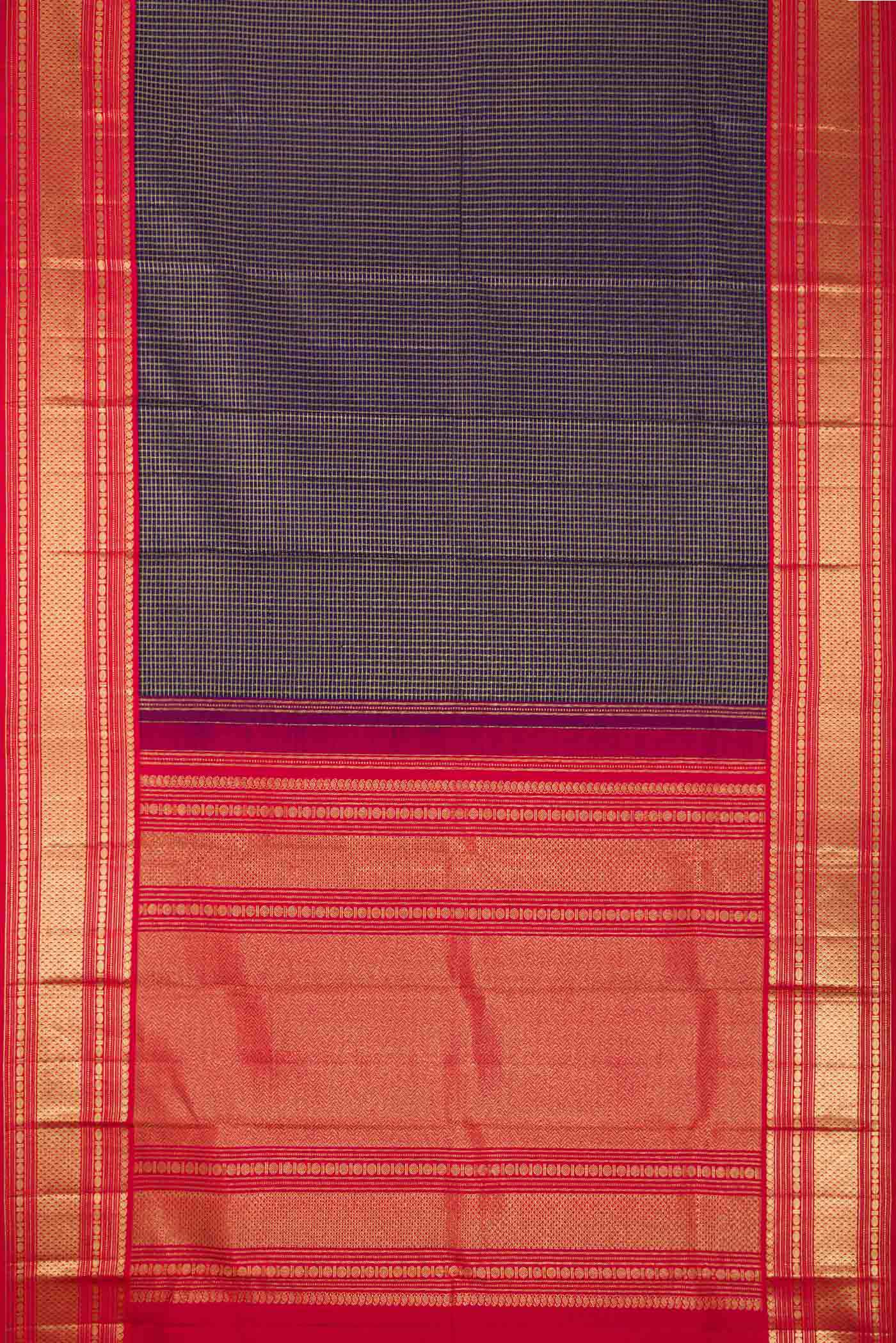 Navy Blue Dual Tone Kanjivaram Silk Saree - Image 6