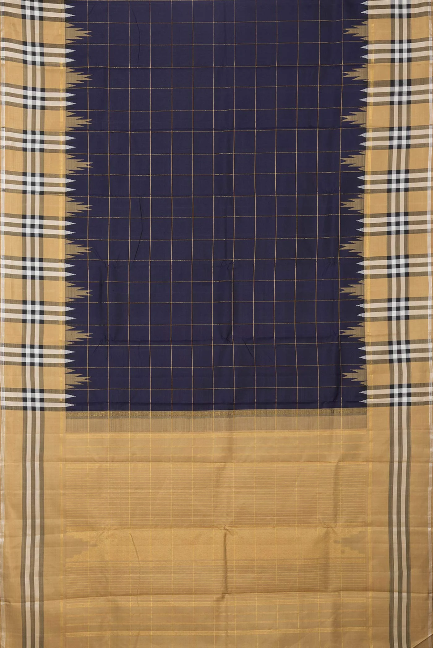 Navy Blue Dual Tone Kanchipuram Silk Saree - Image 6