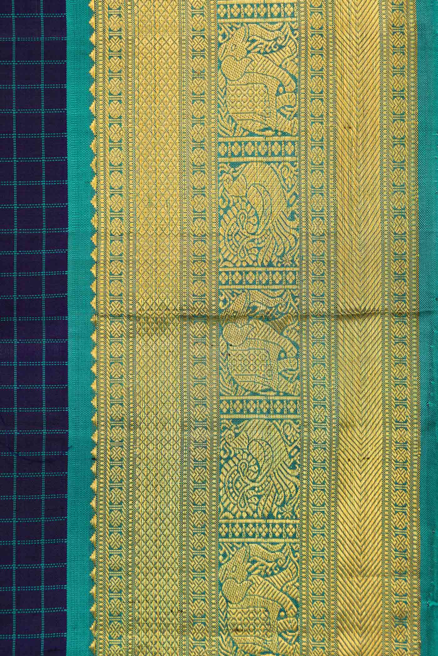 Navy Blue Dual Tone Kanchipuram Silk Saree - Image 3