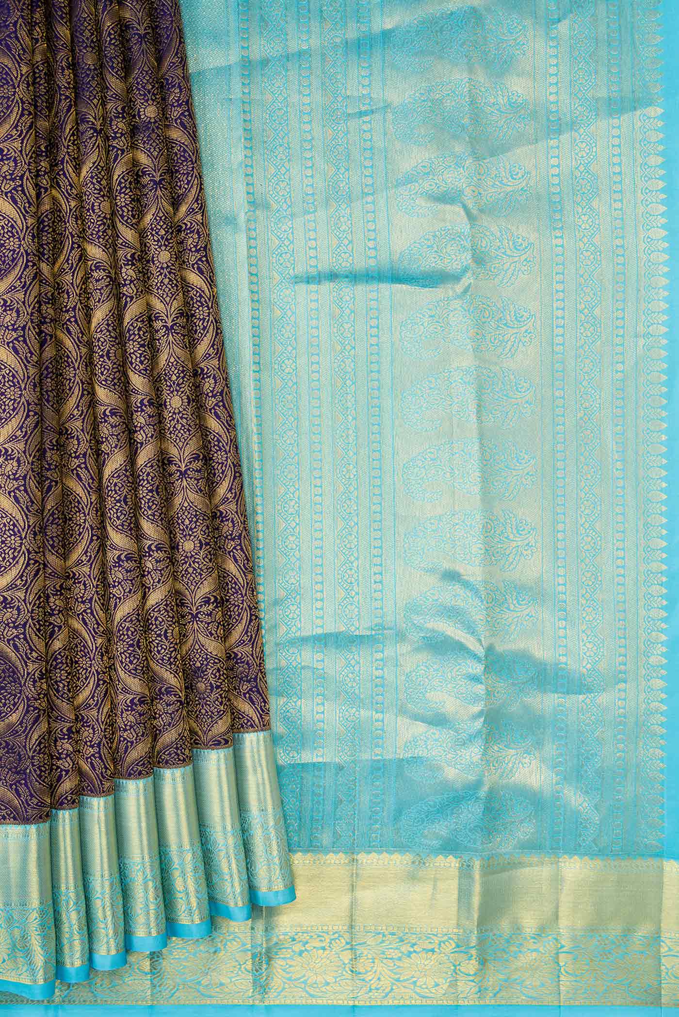 Navy Blue Kanchipuram Silk Saree - Image 4