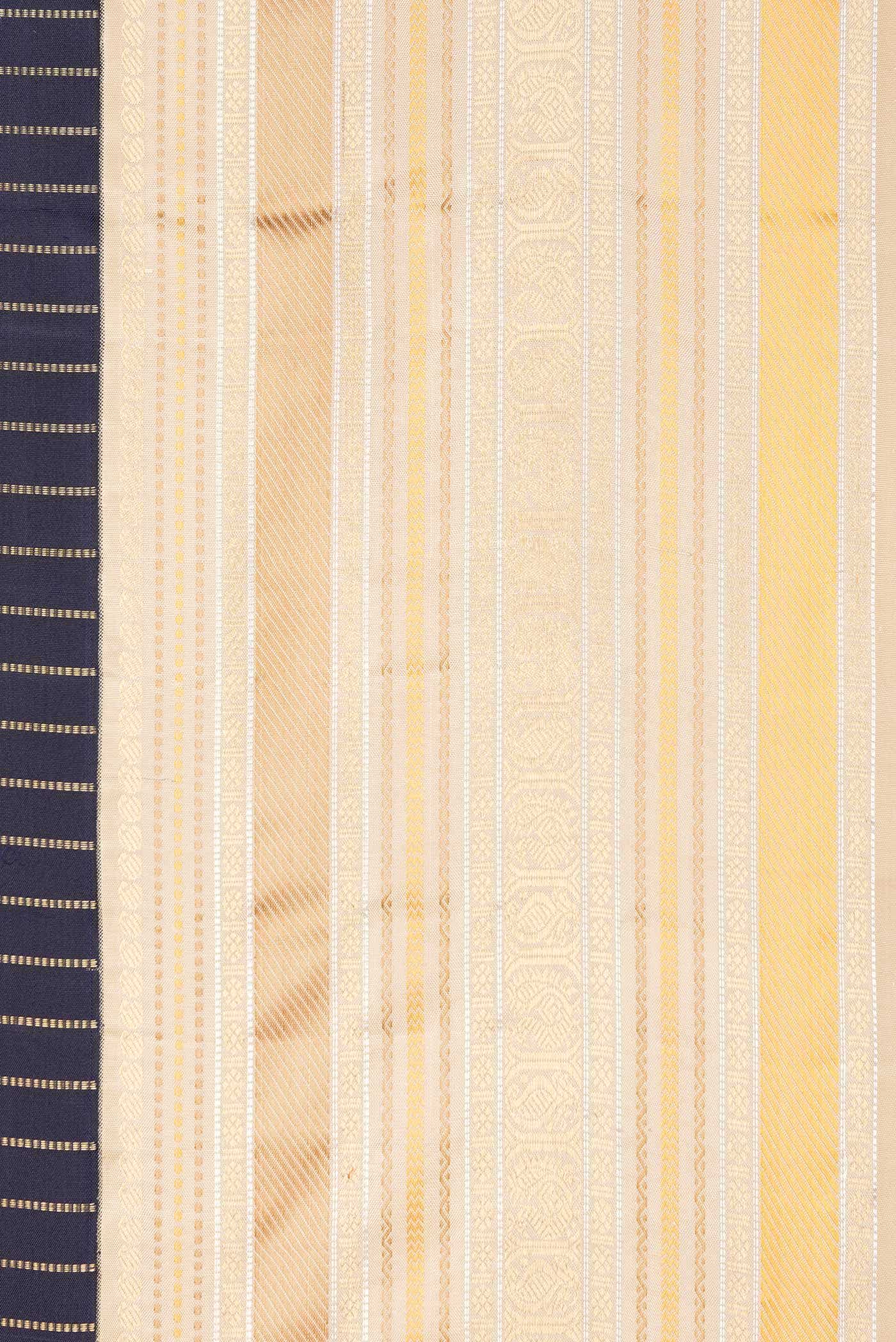 Pure Silk Pure Zari Navy Blue Dual Tone Kanchipuram Saree - Image 6