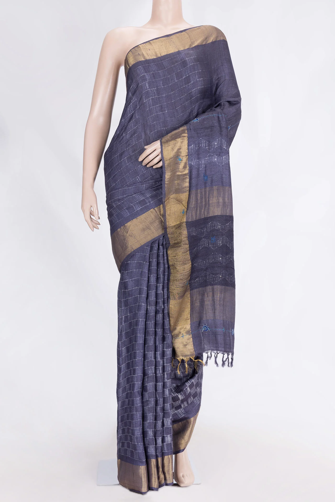 Navy Blue Tussar Saree