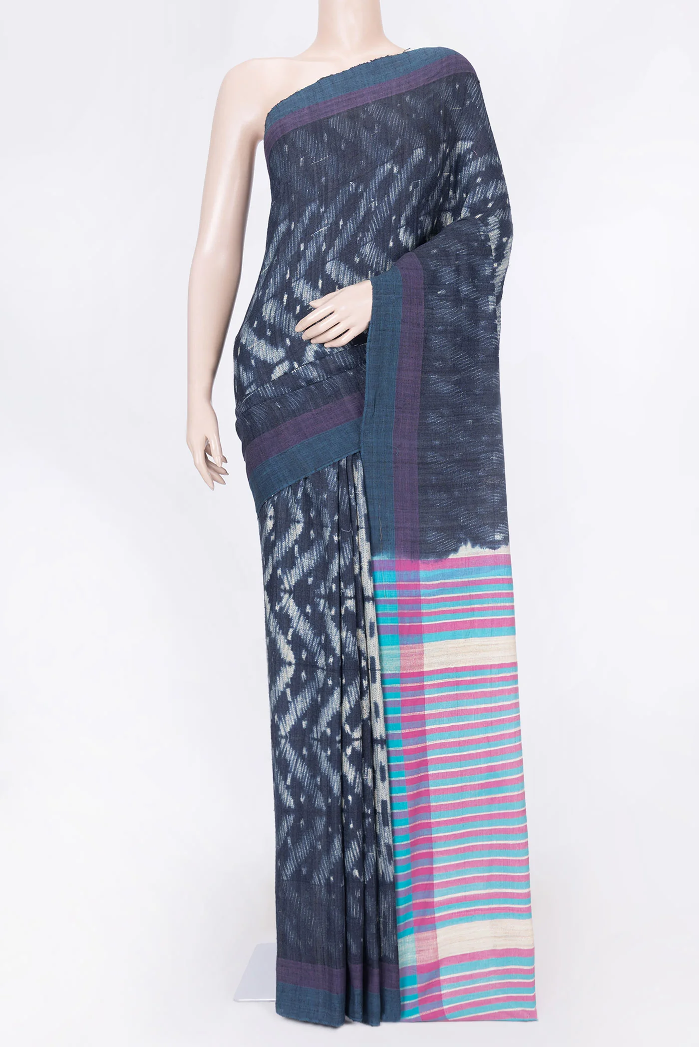 Navy Blue Dual Tone Tussar Silk Saree