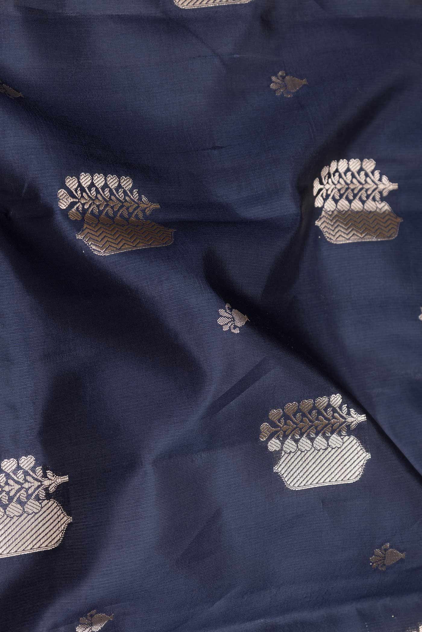 Navy Blue Banarasi Raw Silk Saree - Image 2