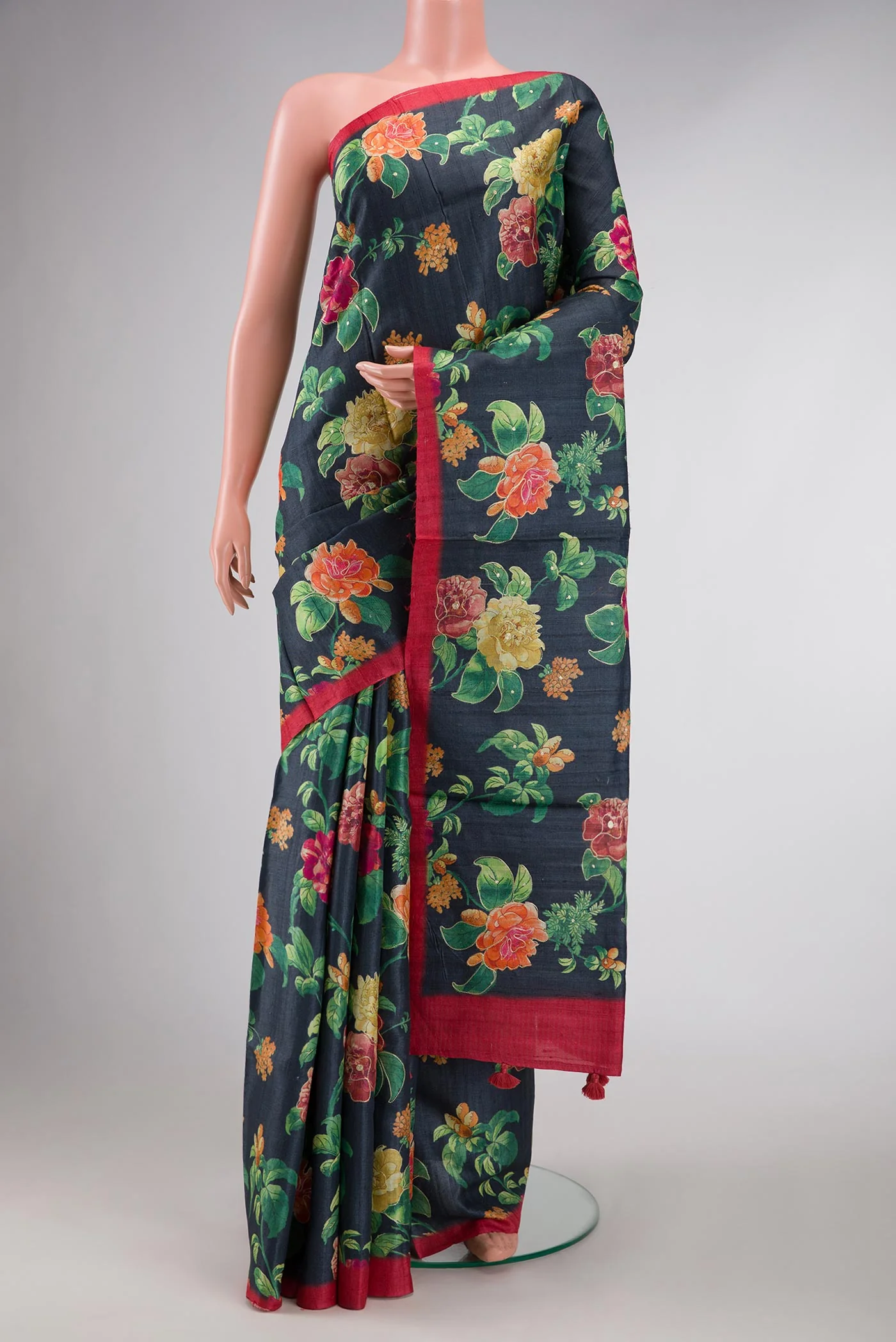 Navy Blue Dual Tone Tussar Silk Saree