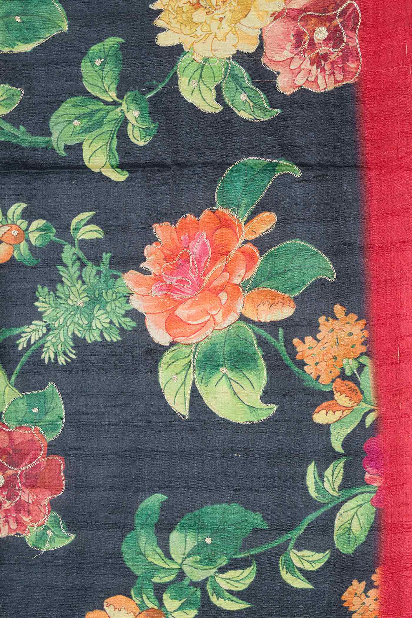 Navy Blue Dual Tone Tussar Silk Saree - Image 3