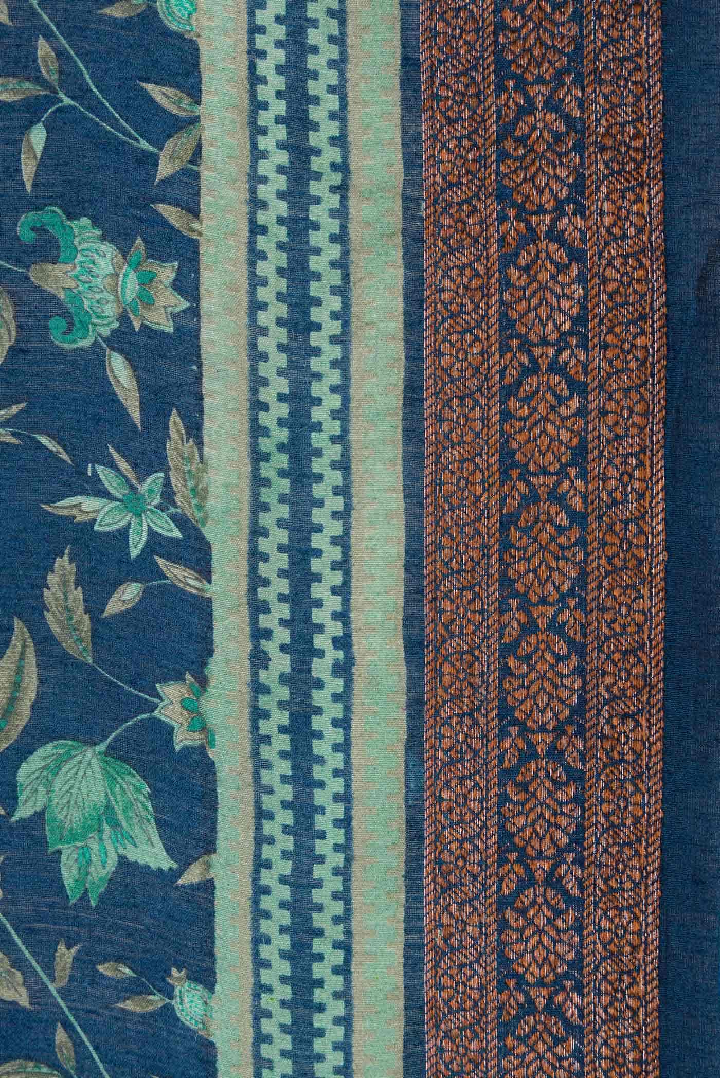 Navy Blue Dual Tone Tussar Silk Saree - Image 3