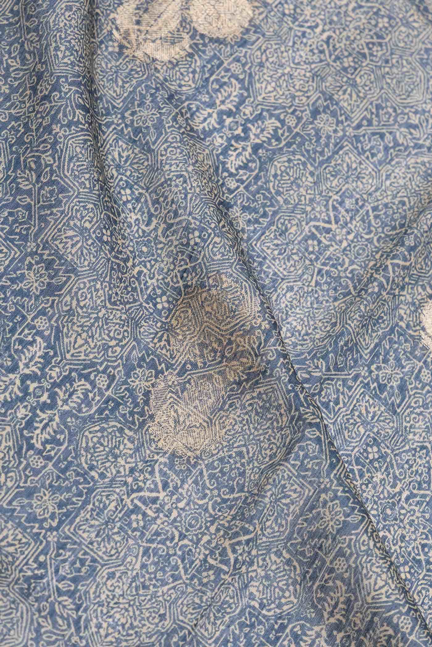 Navy Blue Dual Tone Tussar Silk Saree - Image 2