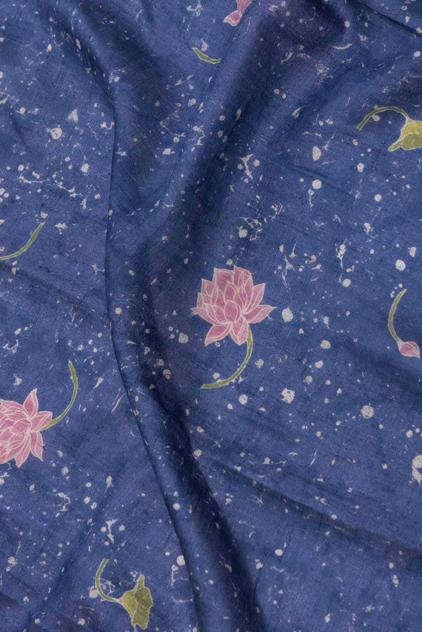 Navy Blue Dual Tone Tussar Silk Saree - Image 3