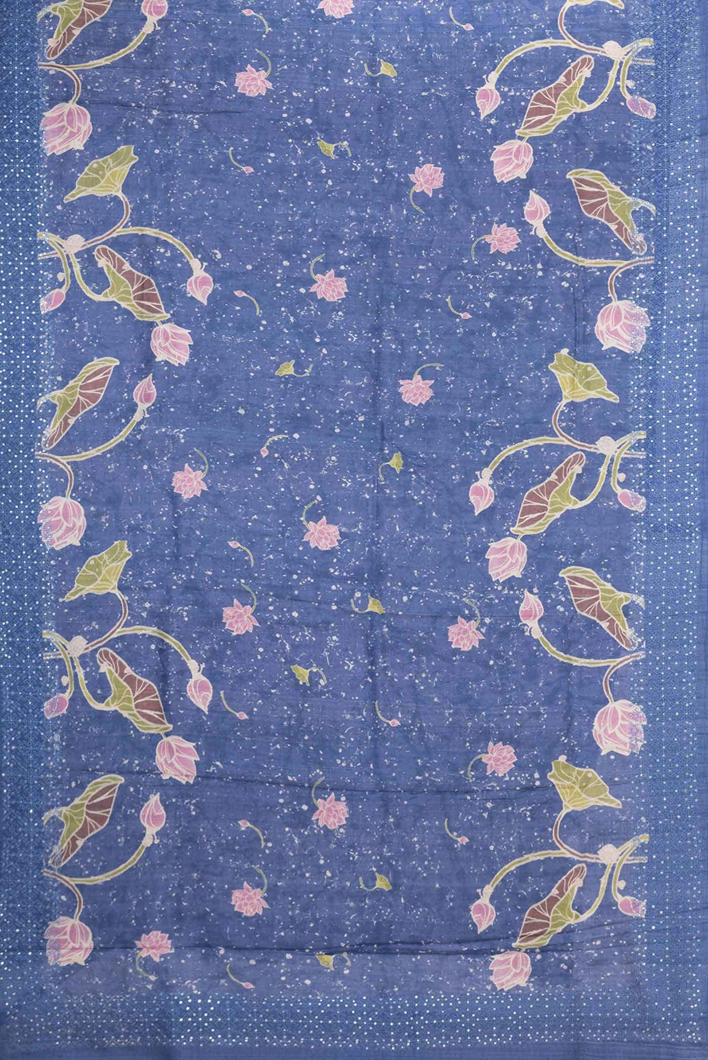 Navy Blue Dual Tone Tussar Silk Saree - Image 4