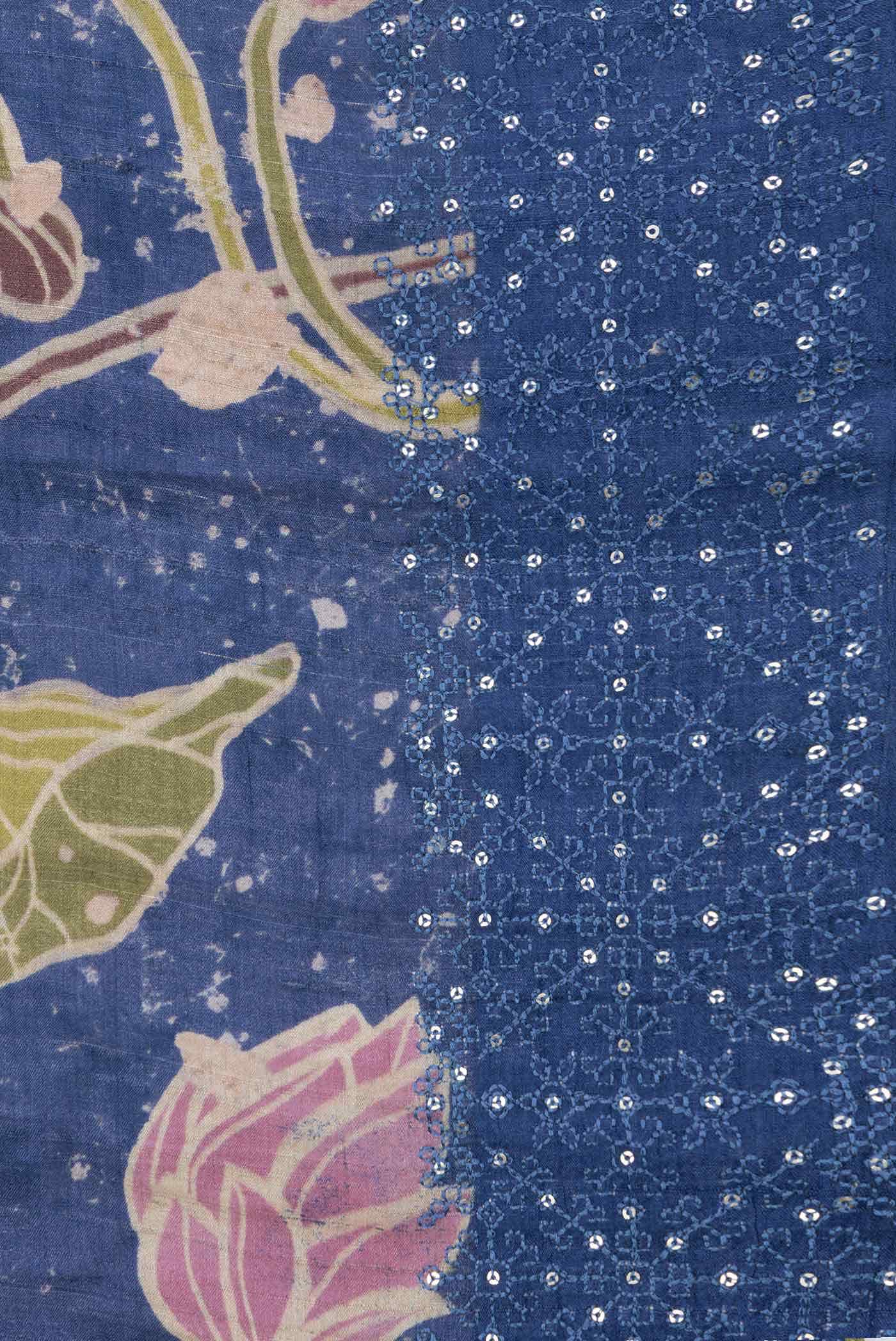 Navy Blue Dual Tone Tussar Silk Saree - Image 5