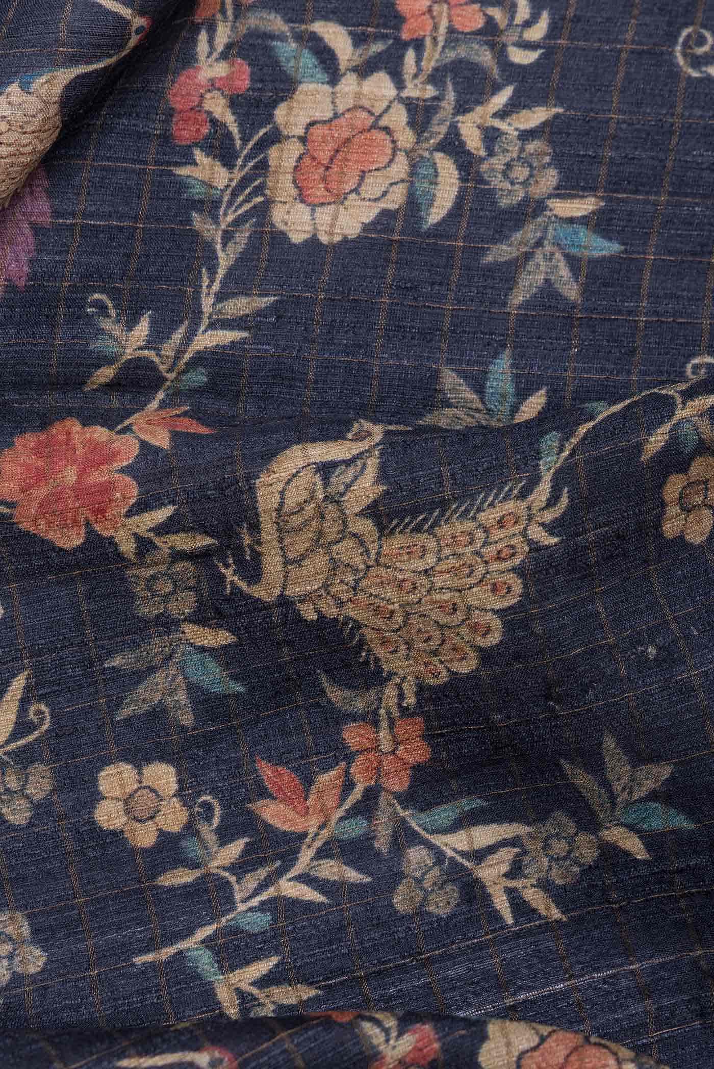 Navy Blue Dual Tone Tussar Silk Saree - Image 2